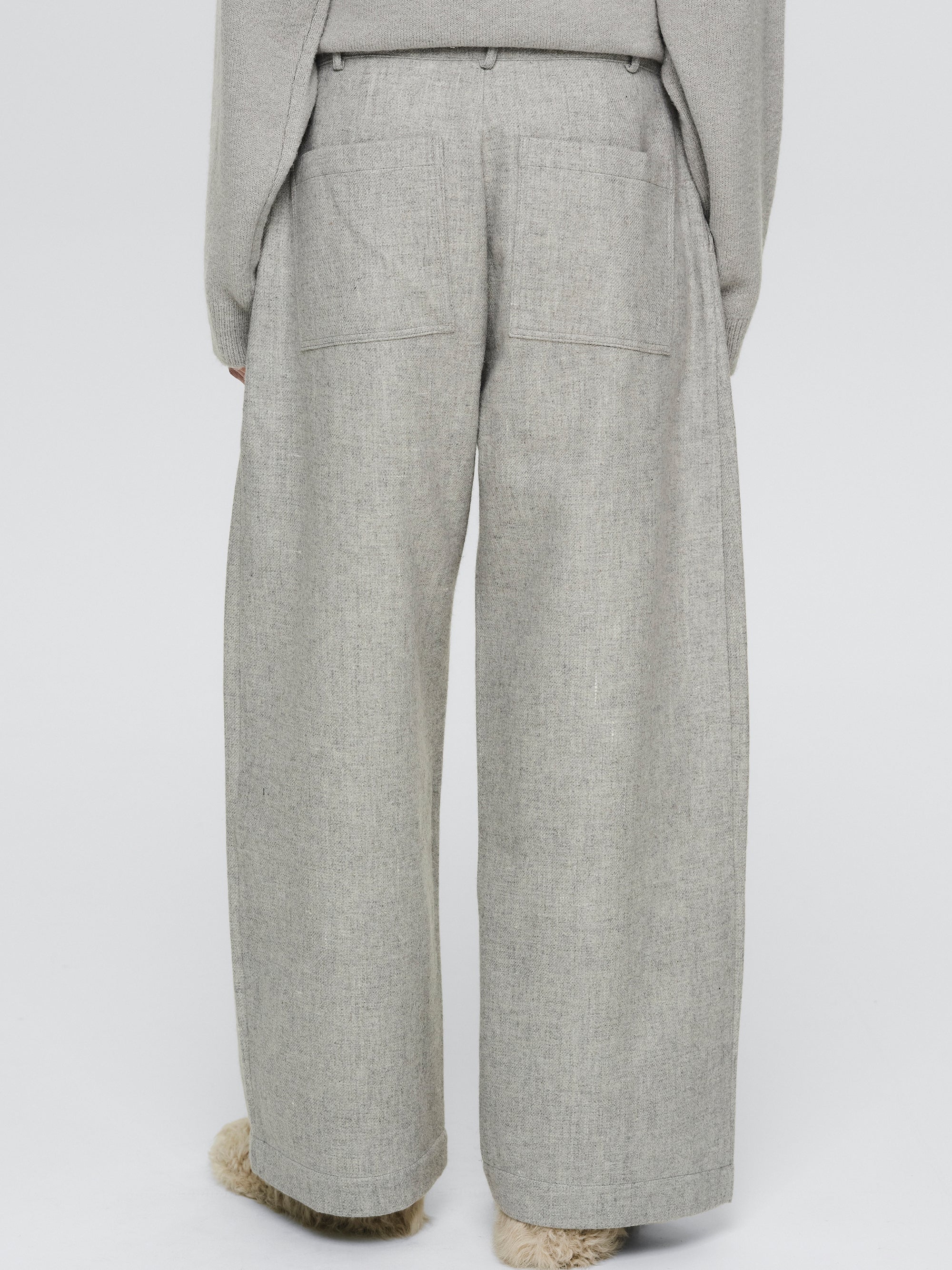 Wool-Blend Wide Trousers, Grey