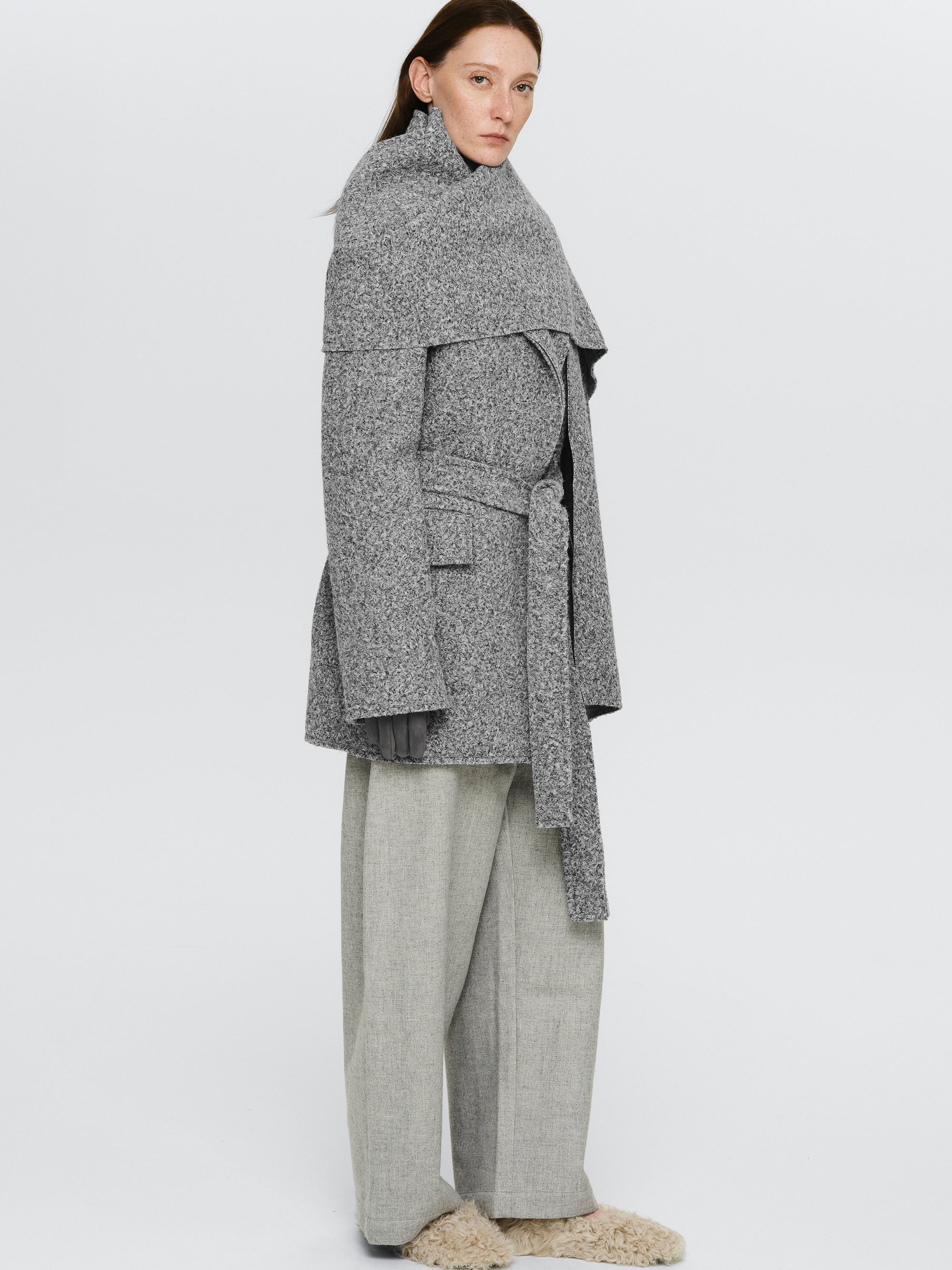 Oversized Shawl-Collar Blazer, Grey