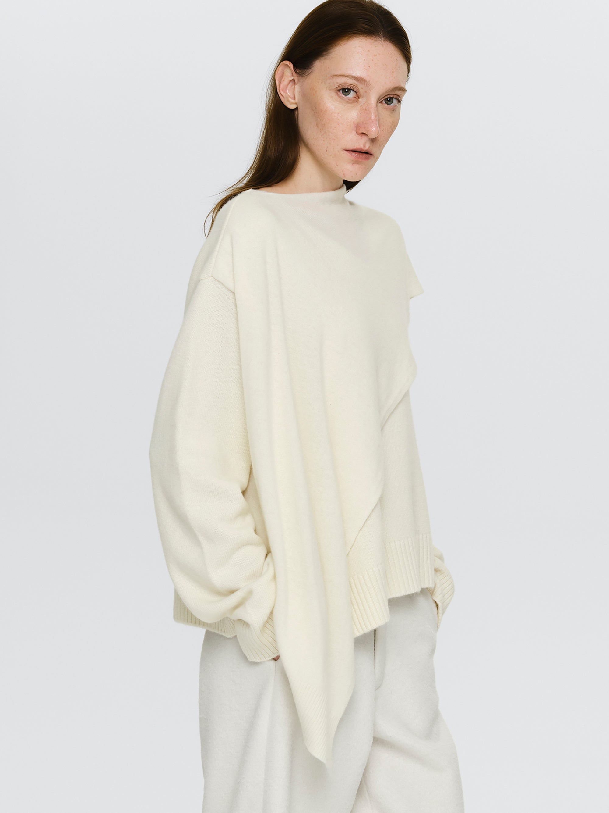Asymmetric Collar Jumper, Ivory