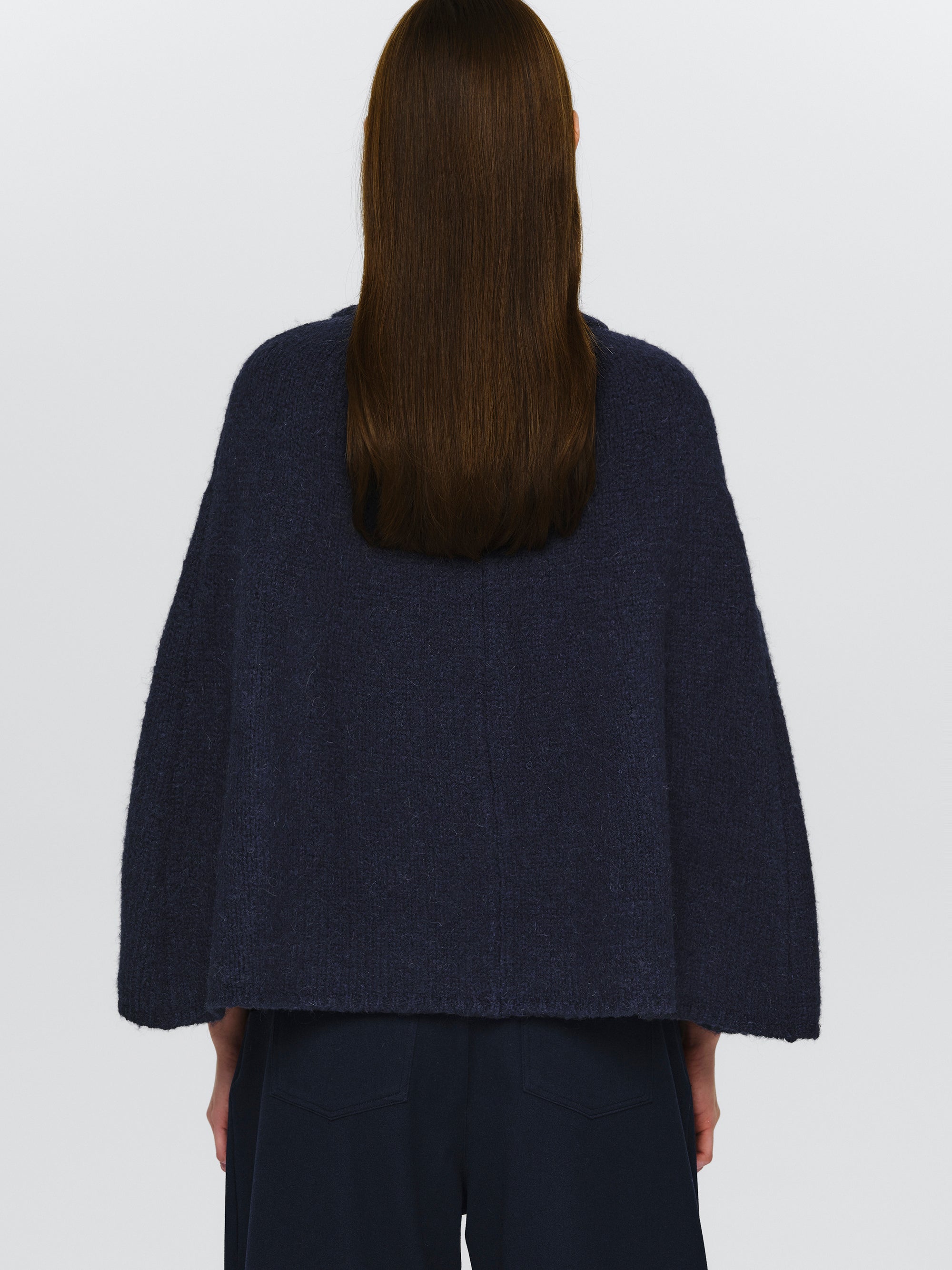 High Collar Knit Cape, Navy