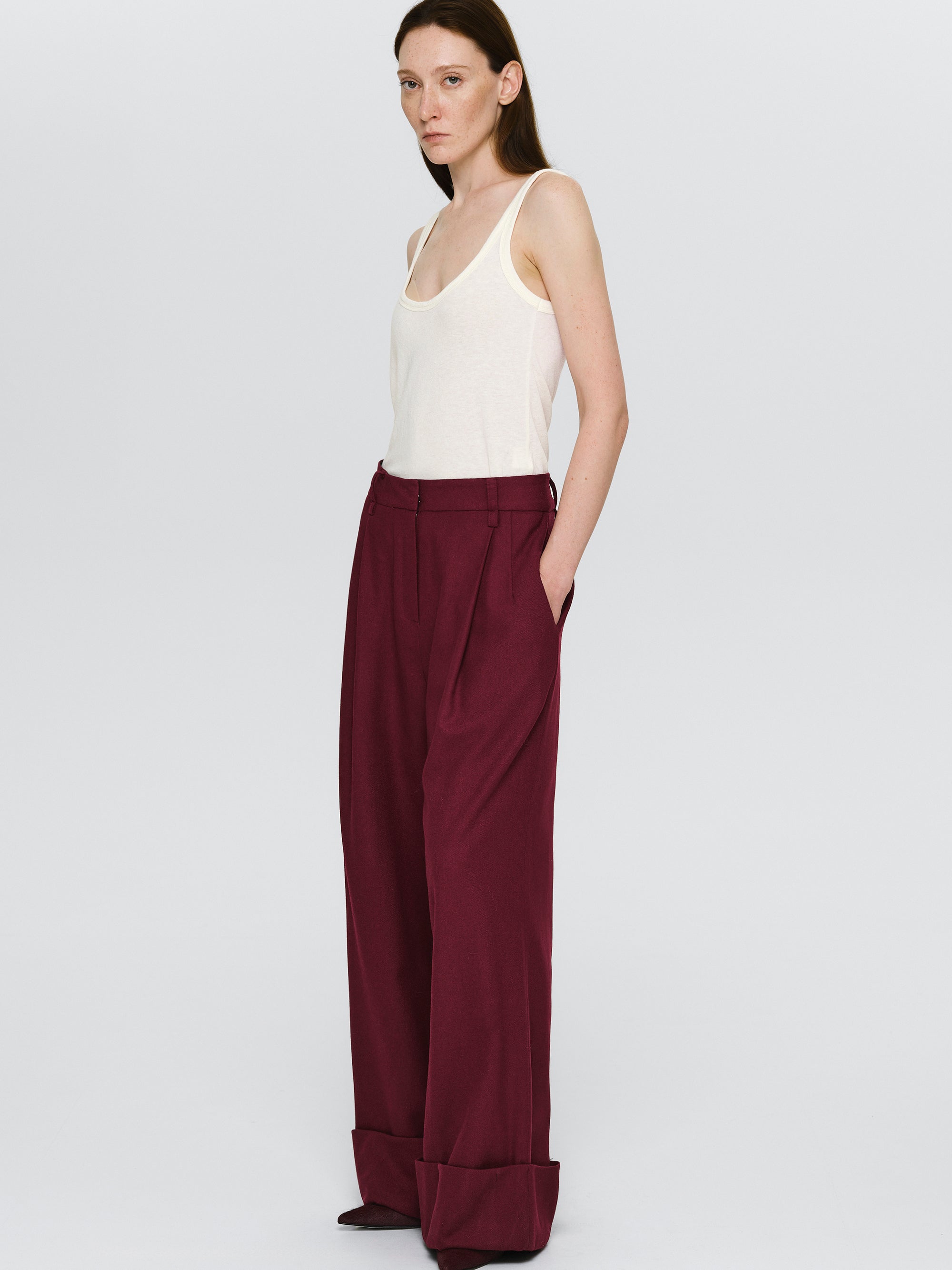 Turn Up Trousers, Burgundy