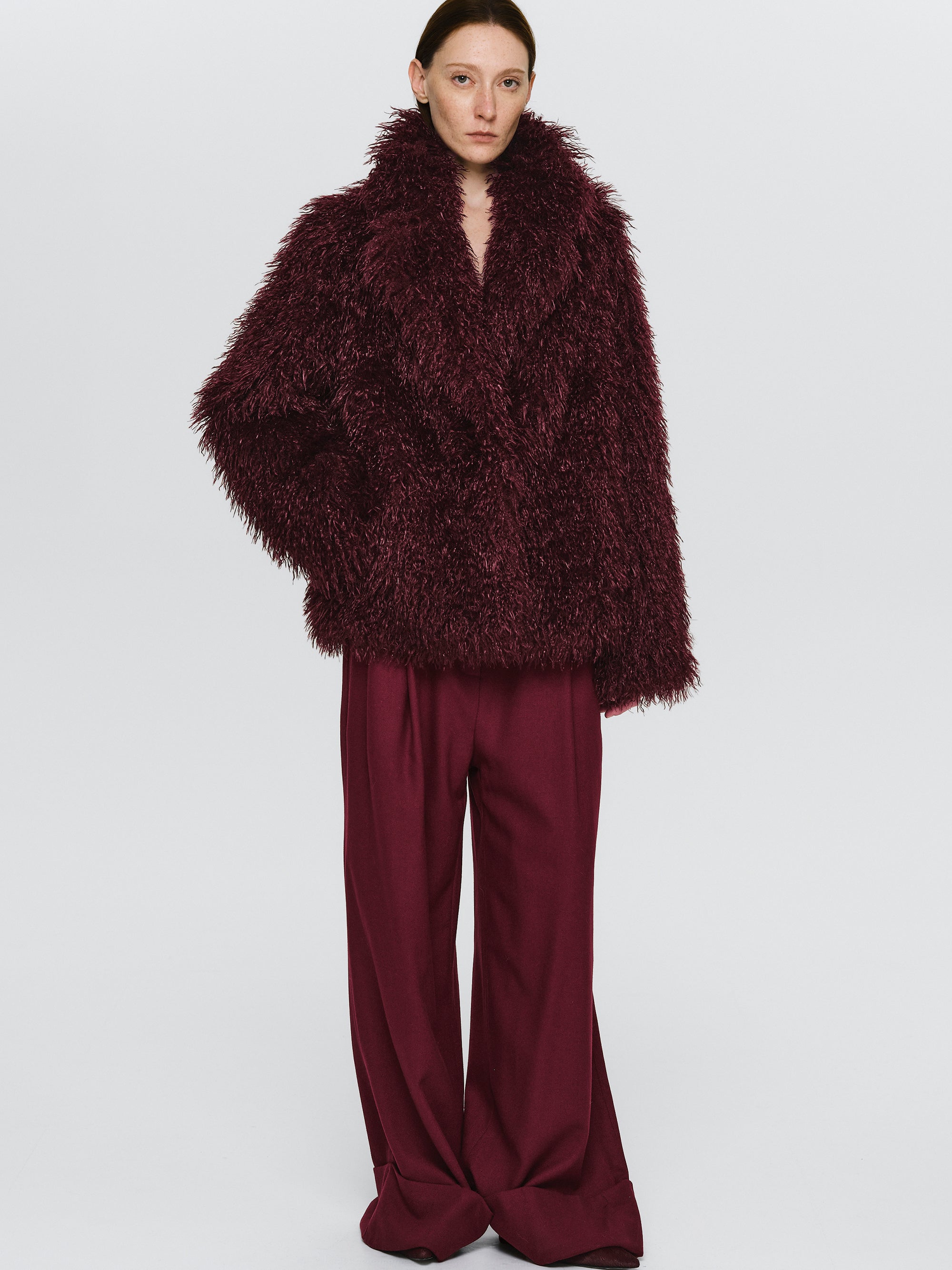 Faux-Fur Coat, Plum