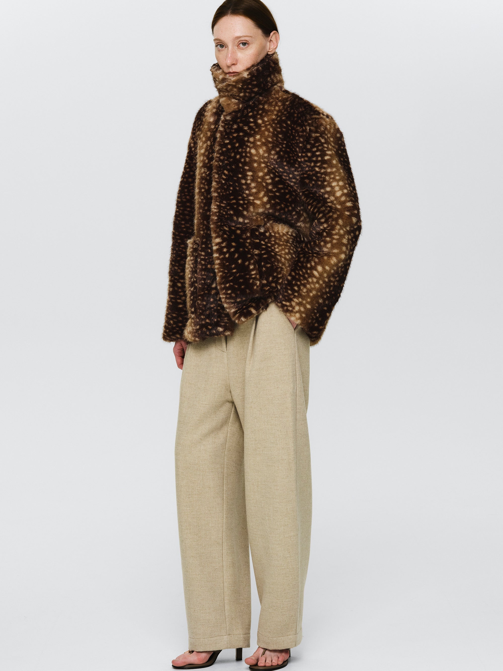 Animal Print Faux-Fur Jacket, Brown