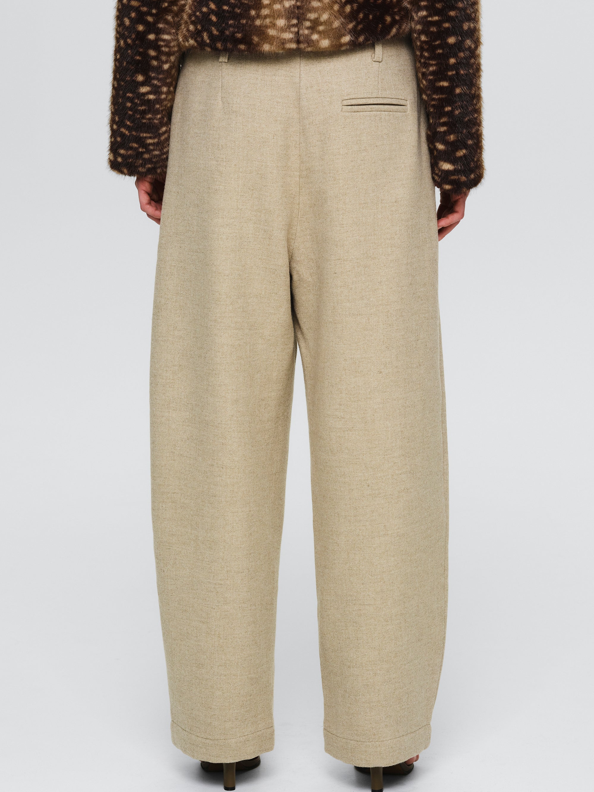 Melange Wool-Blend Trousers, Beige