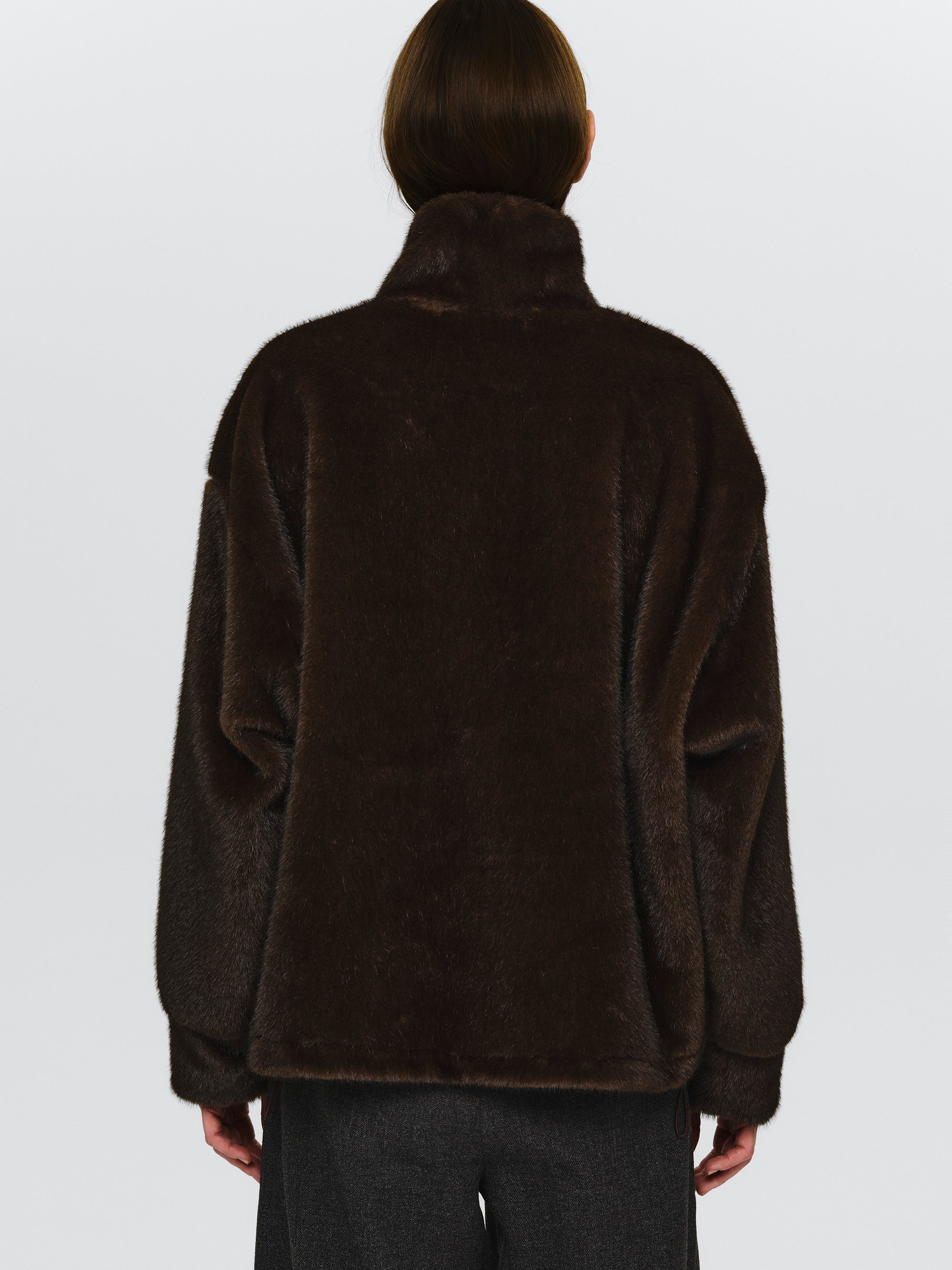 Half-Zip Faux-Fur Pullover, Brown