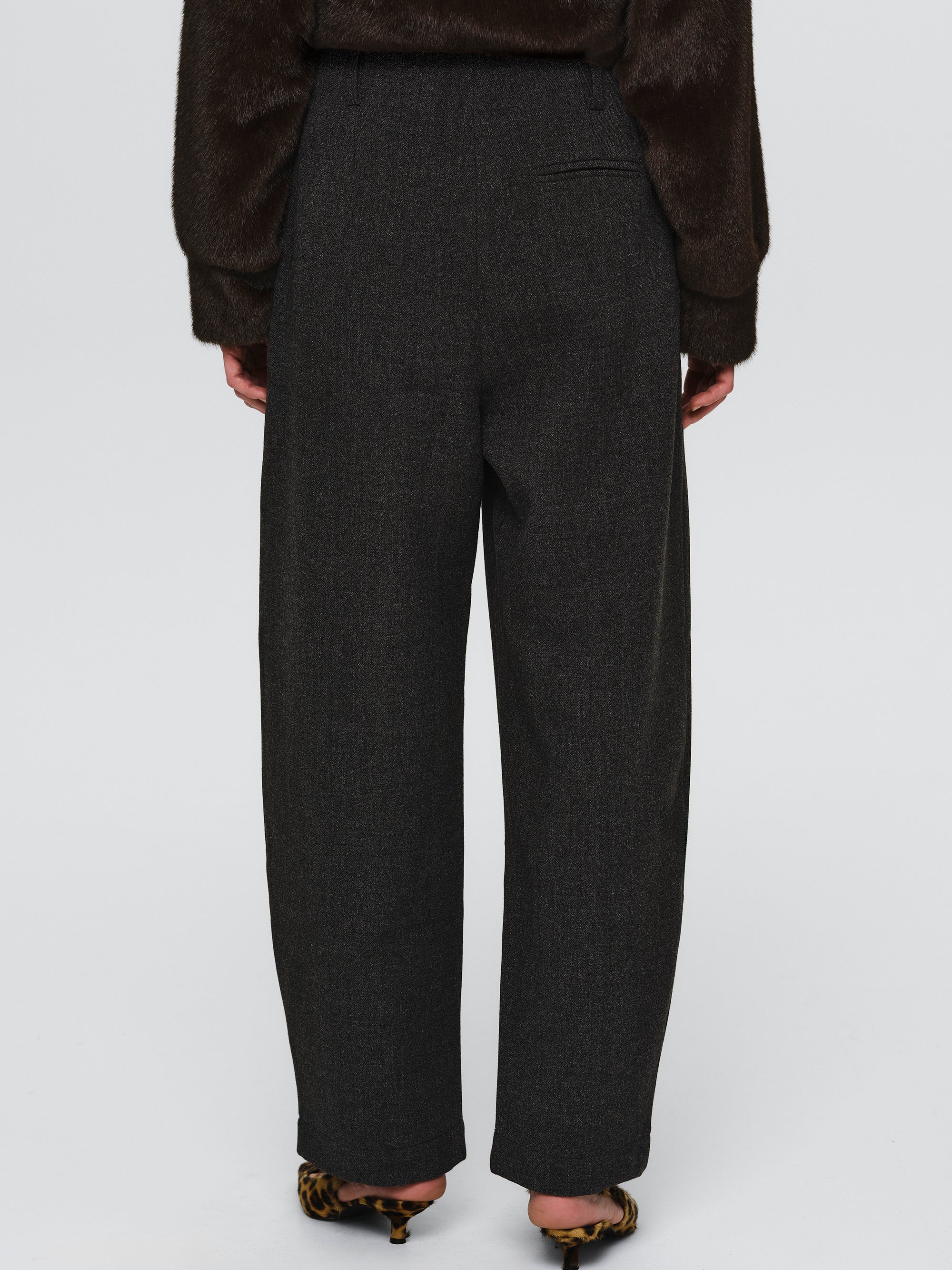 Melange Wool-Blend Trousers, Black