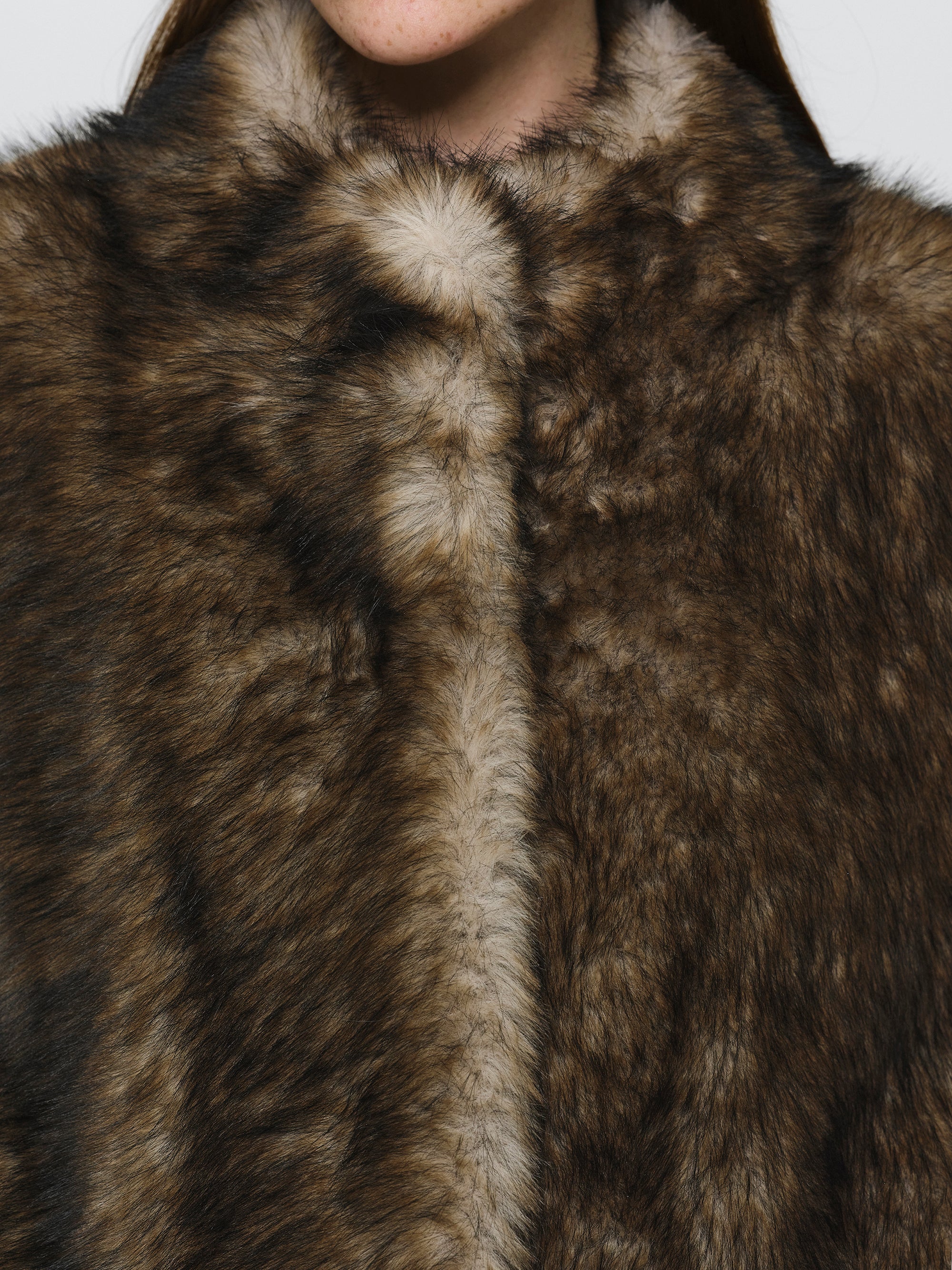 Funnel-Neck Faux-Fur Jacket, Khaki