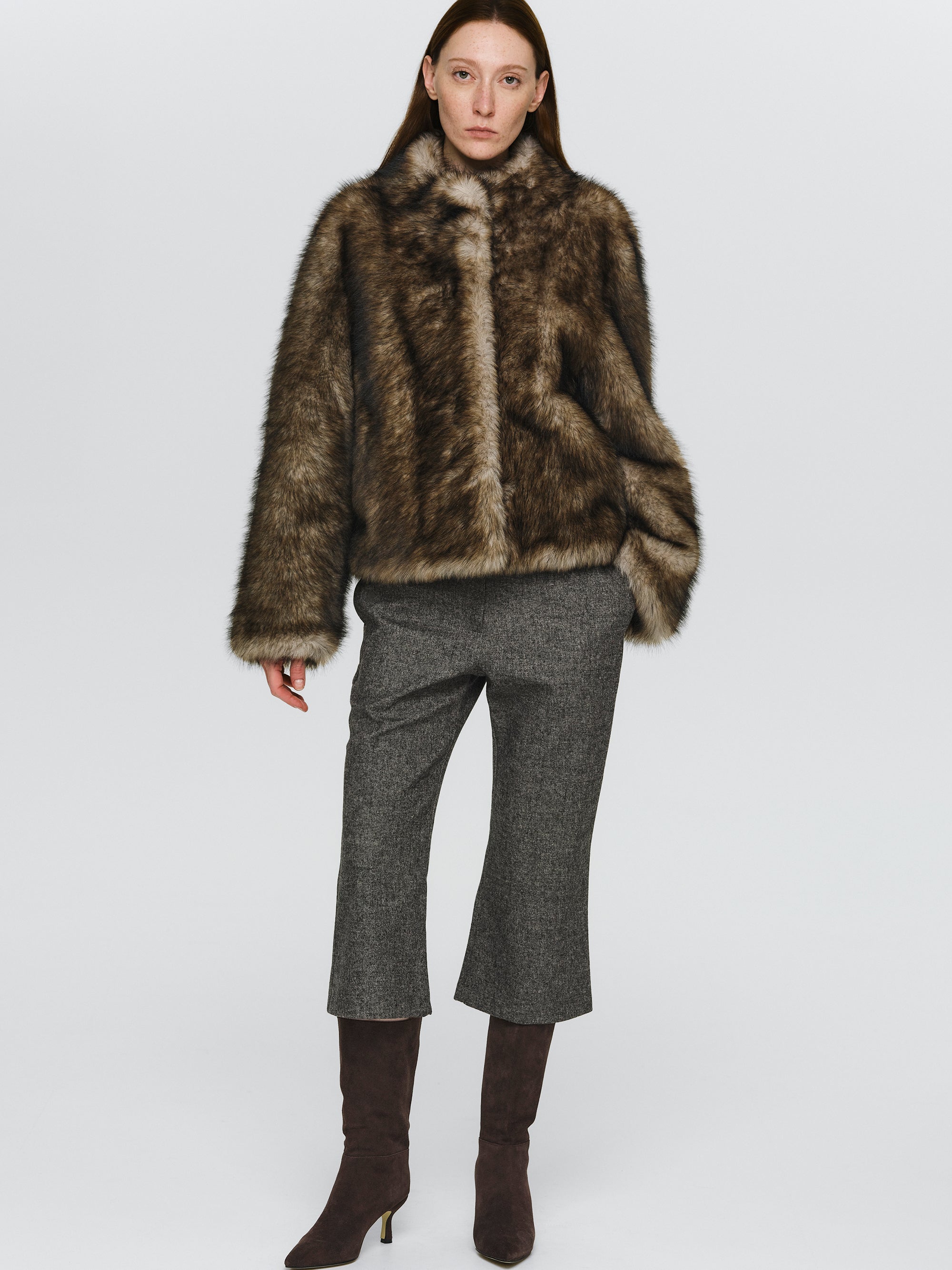 Wool-Blend Knee Pants, Grey