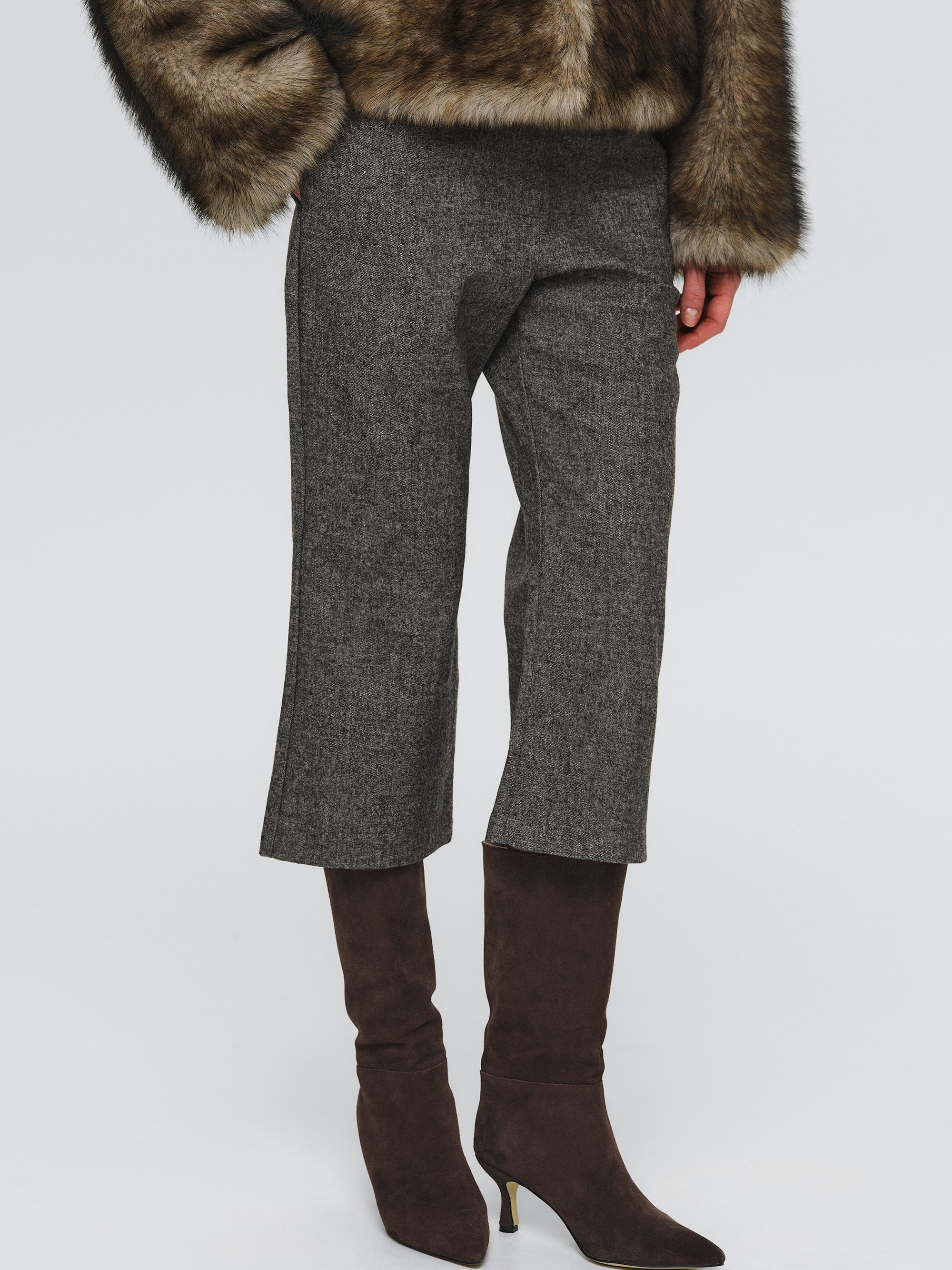 Wool-Blend Knee Pants, Grey