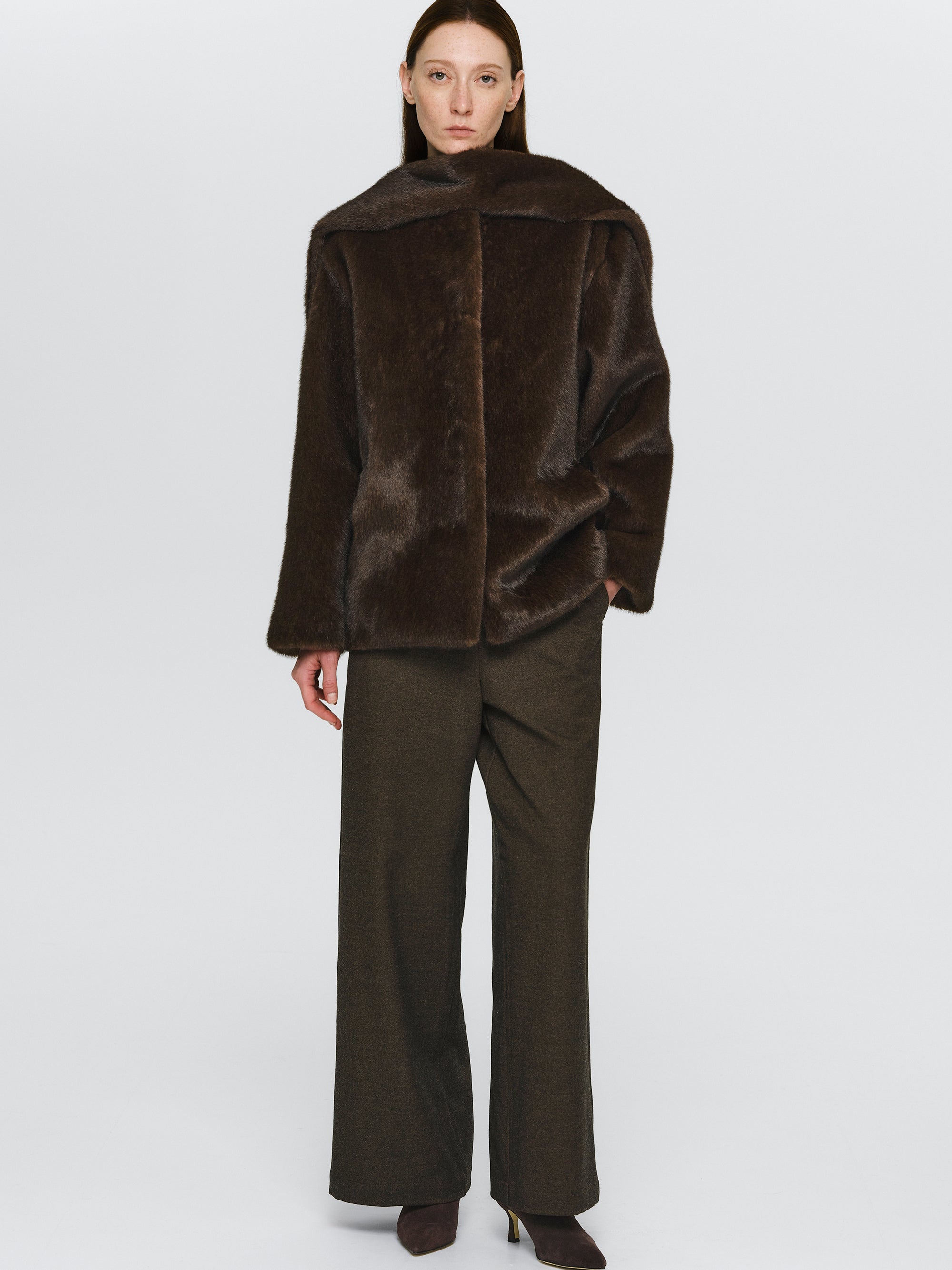 Button Tab Trousers, Brown