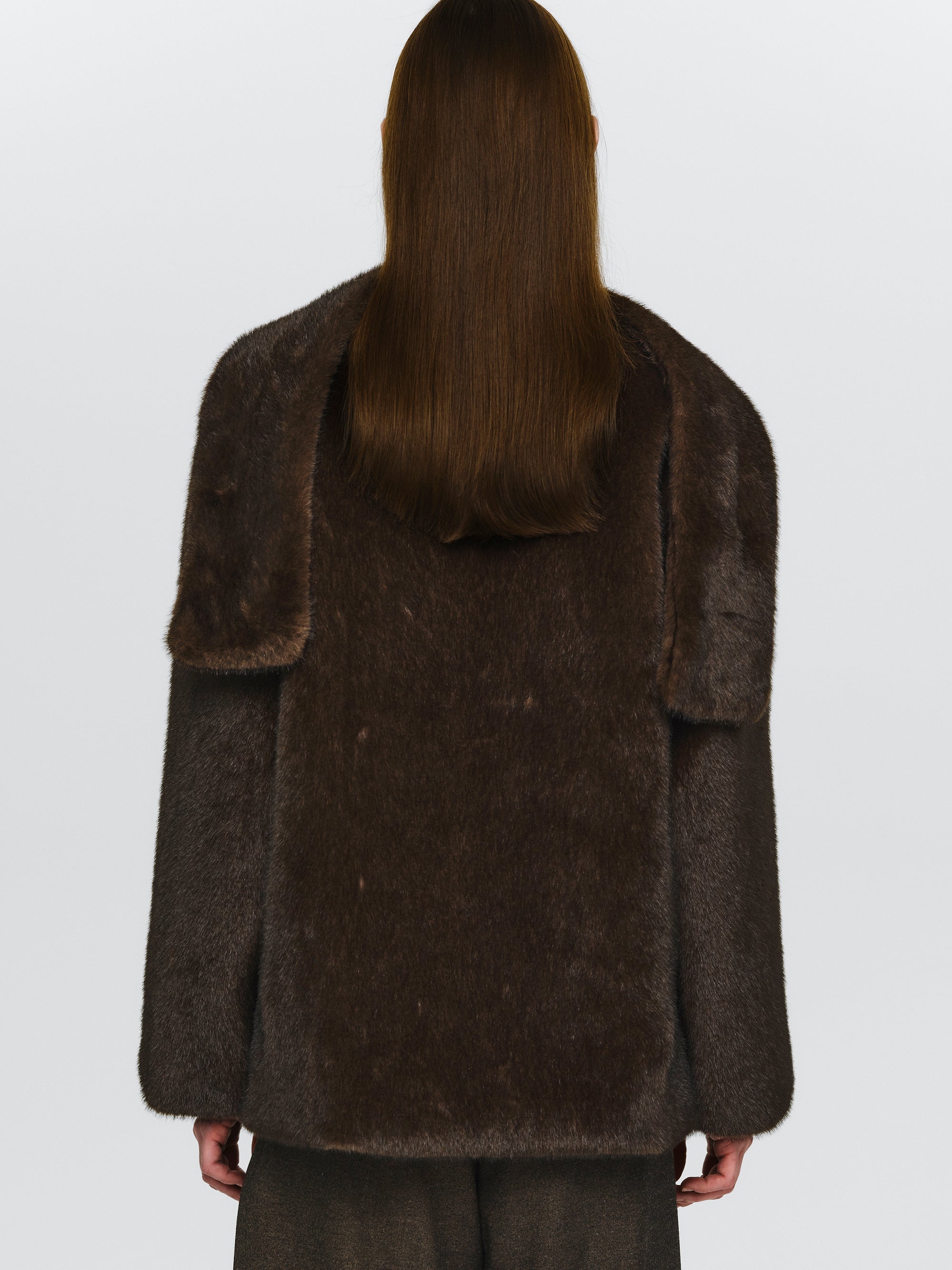 Faux-Fur Scarf Jacket, Brown