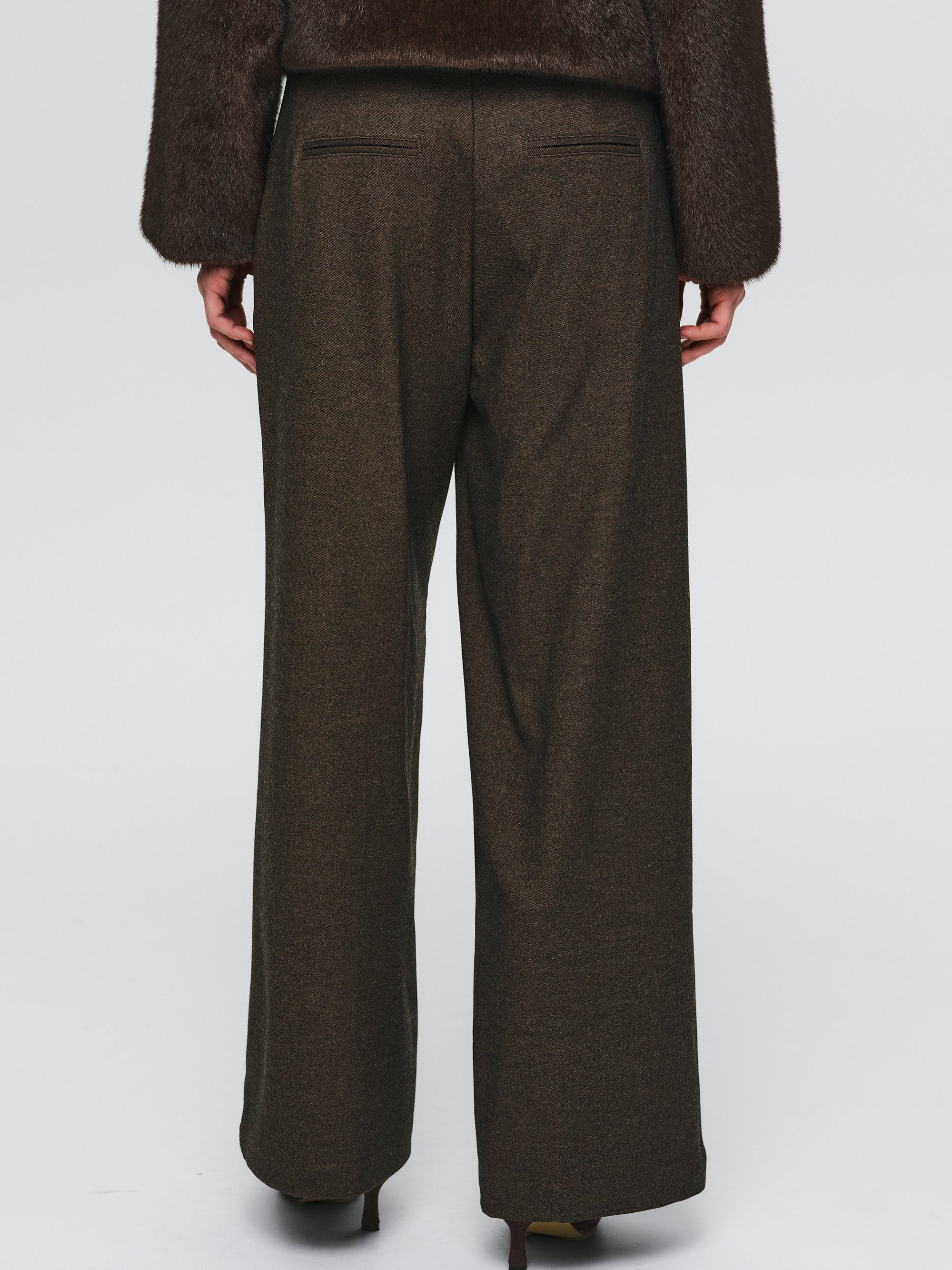 Button Tab Trousers, Brown