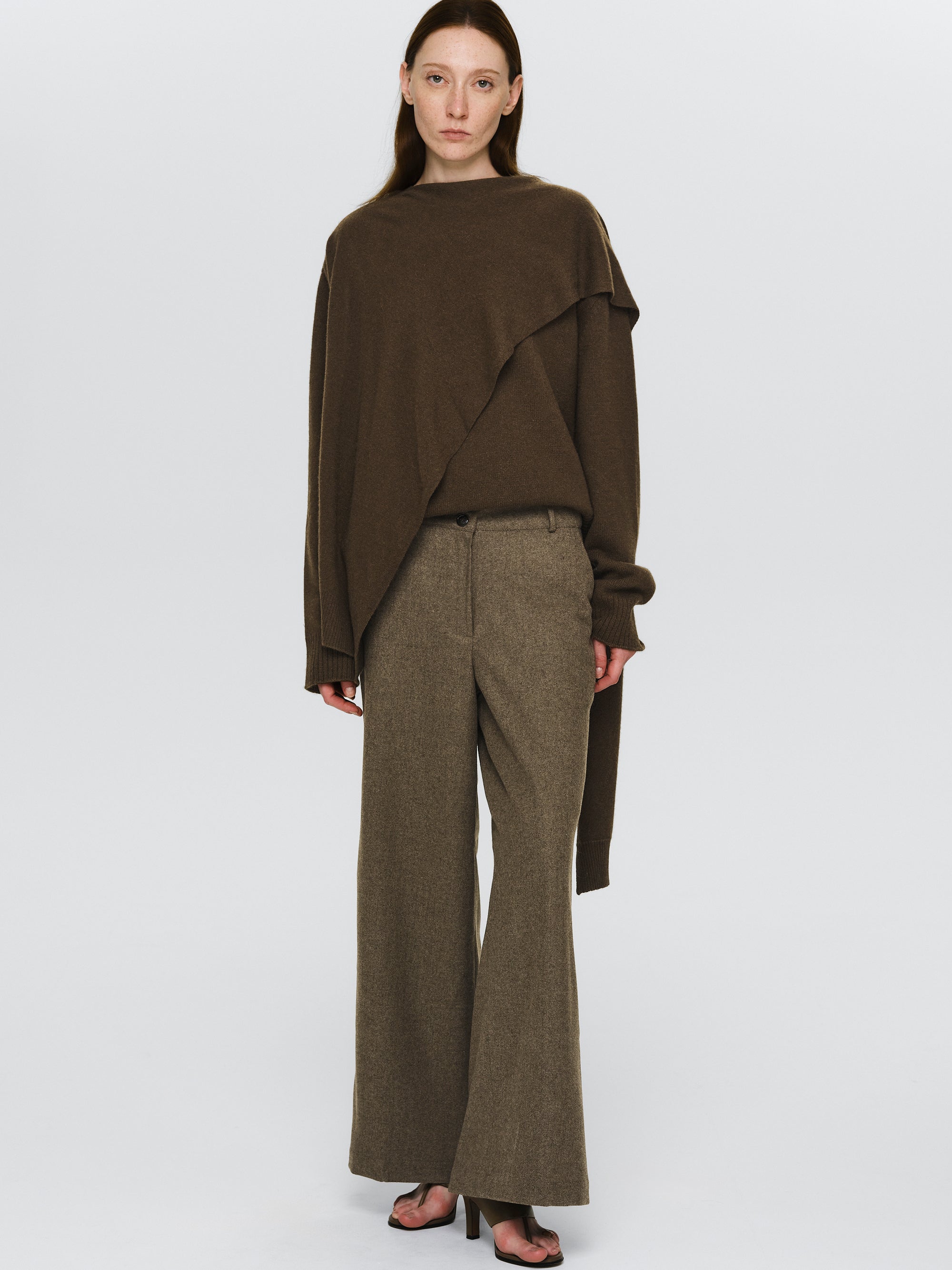 Asymmetric Collar Jumper, Brown