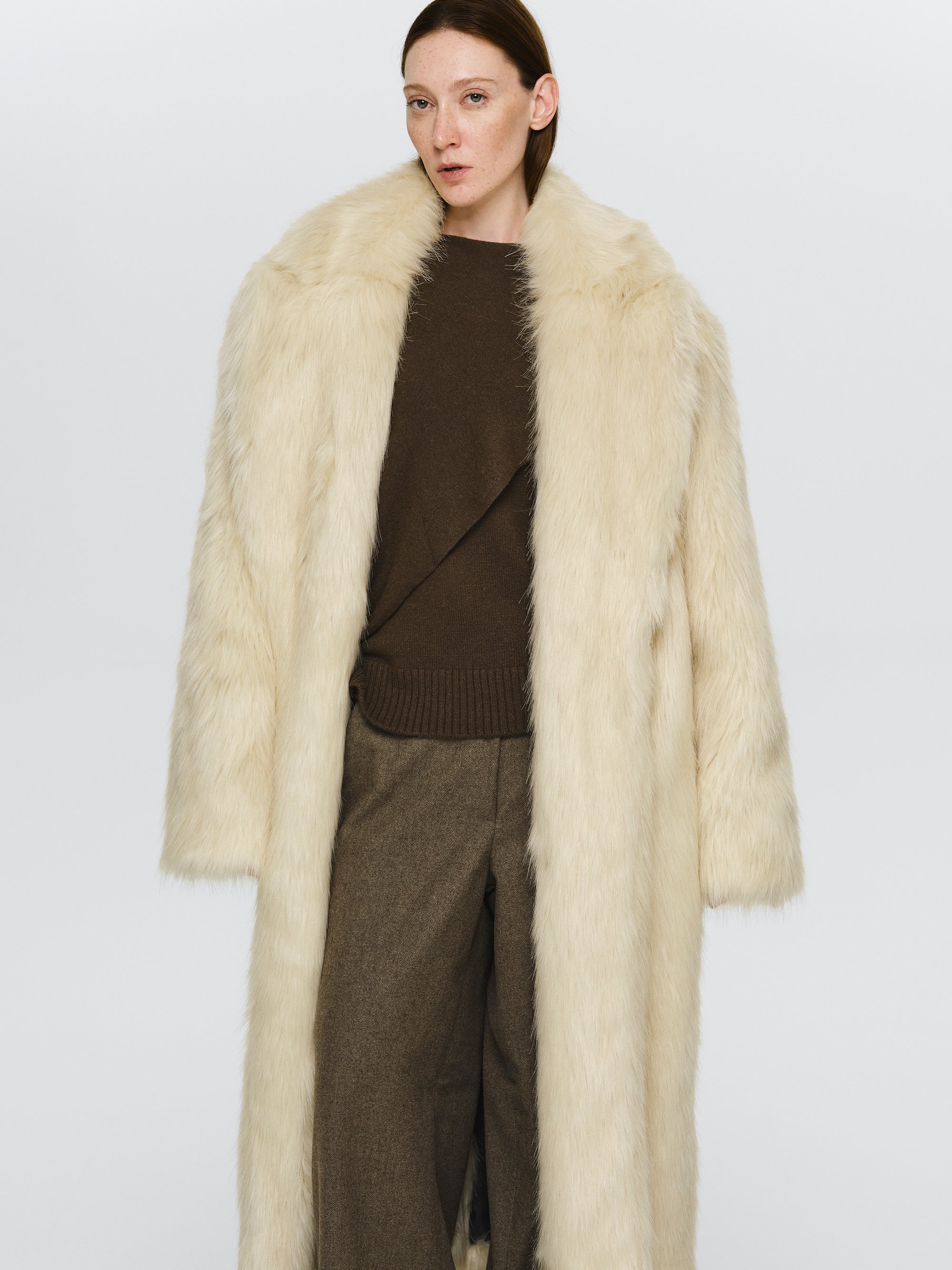 Wallis Oversized Grandpa Fur Coat, Tuscan Cream