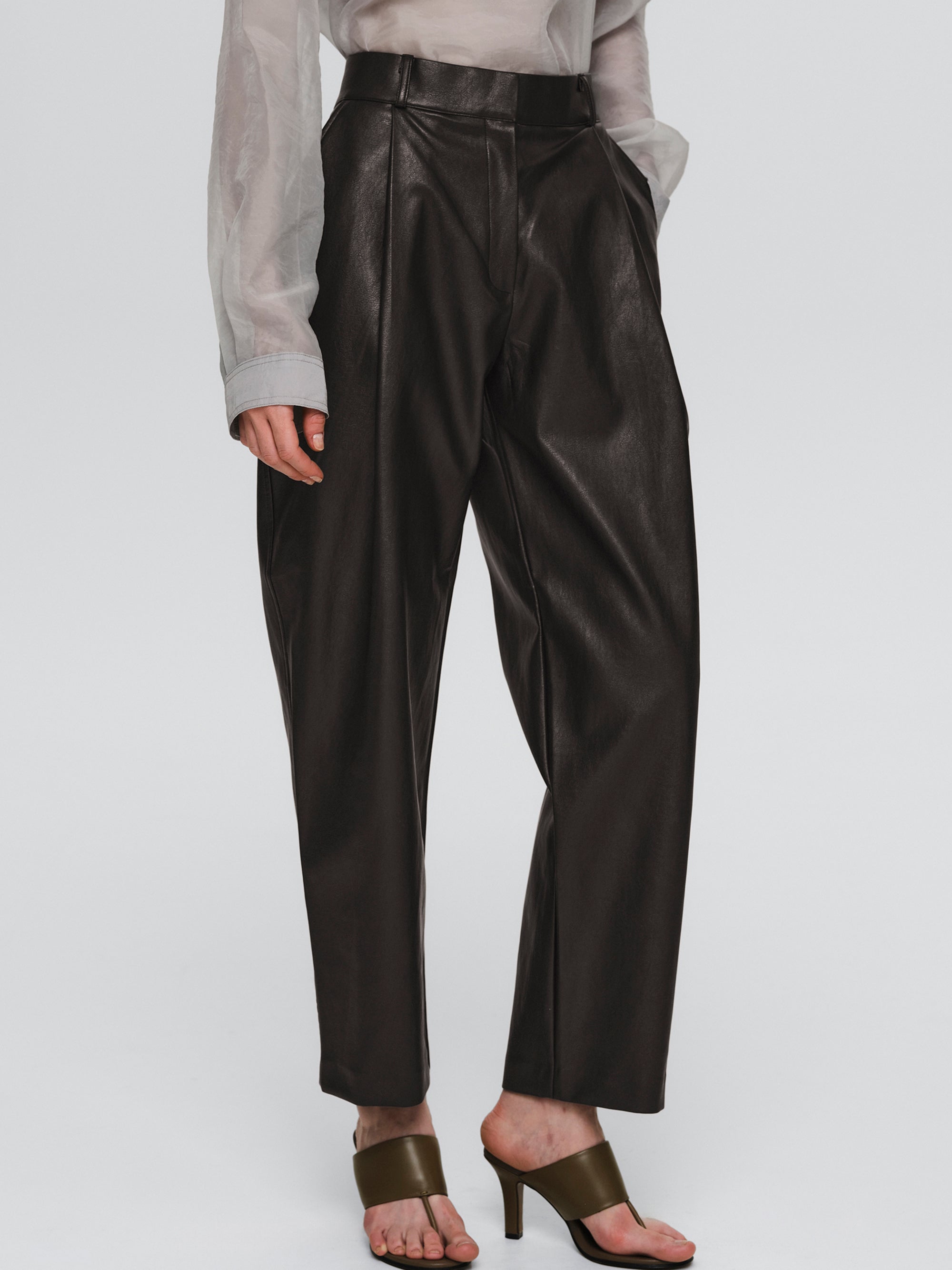 Faux-Leather Tapered Pants, Dark Plum