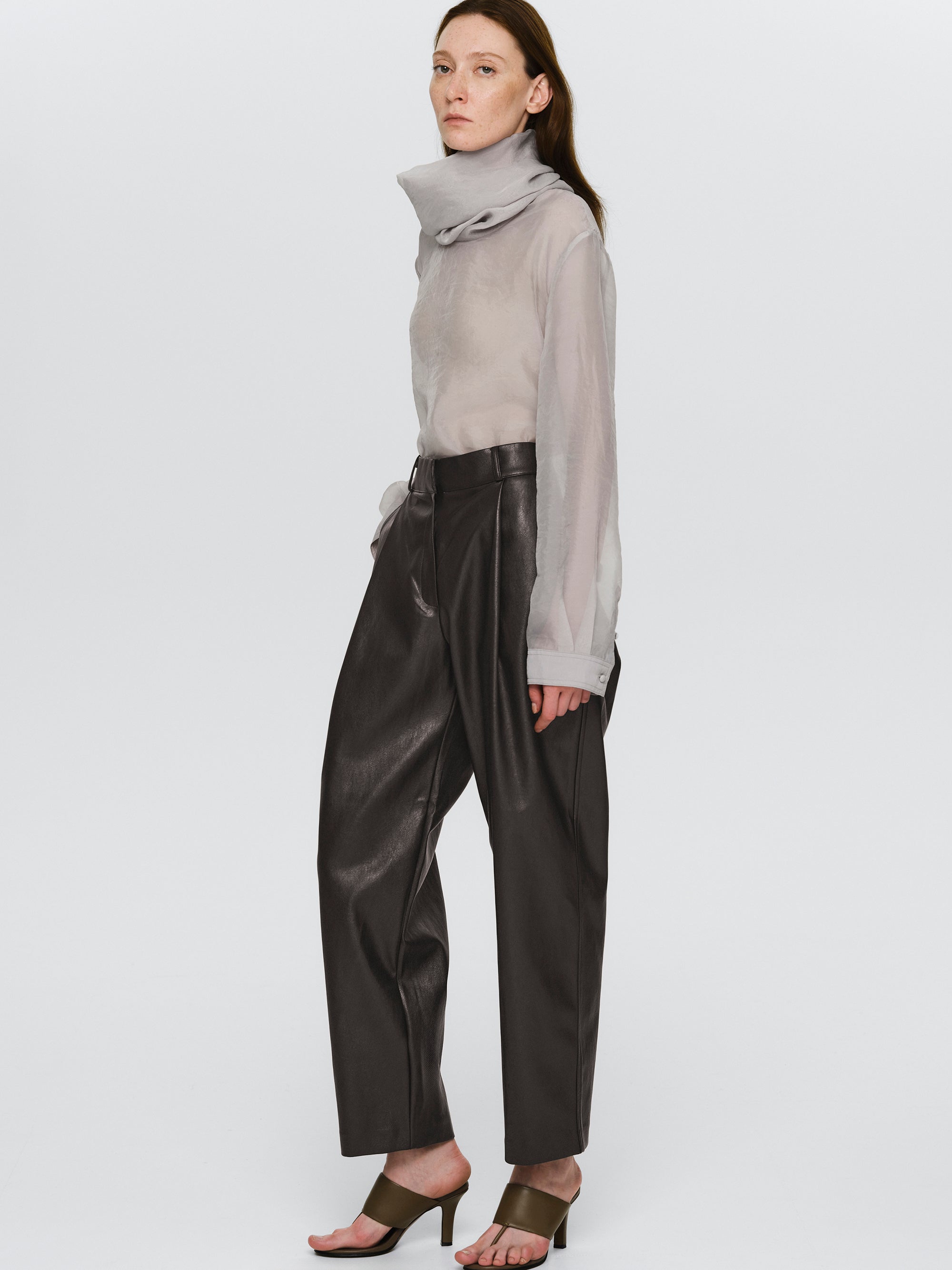 Roll-Neck Sheer Top, Light Grey