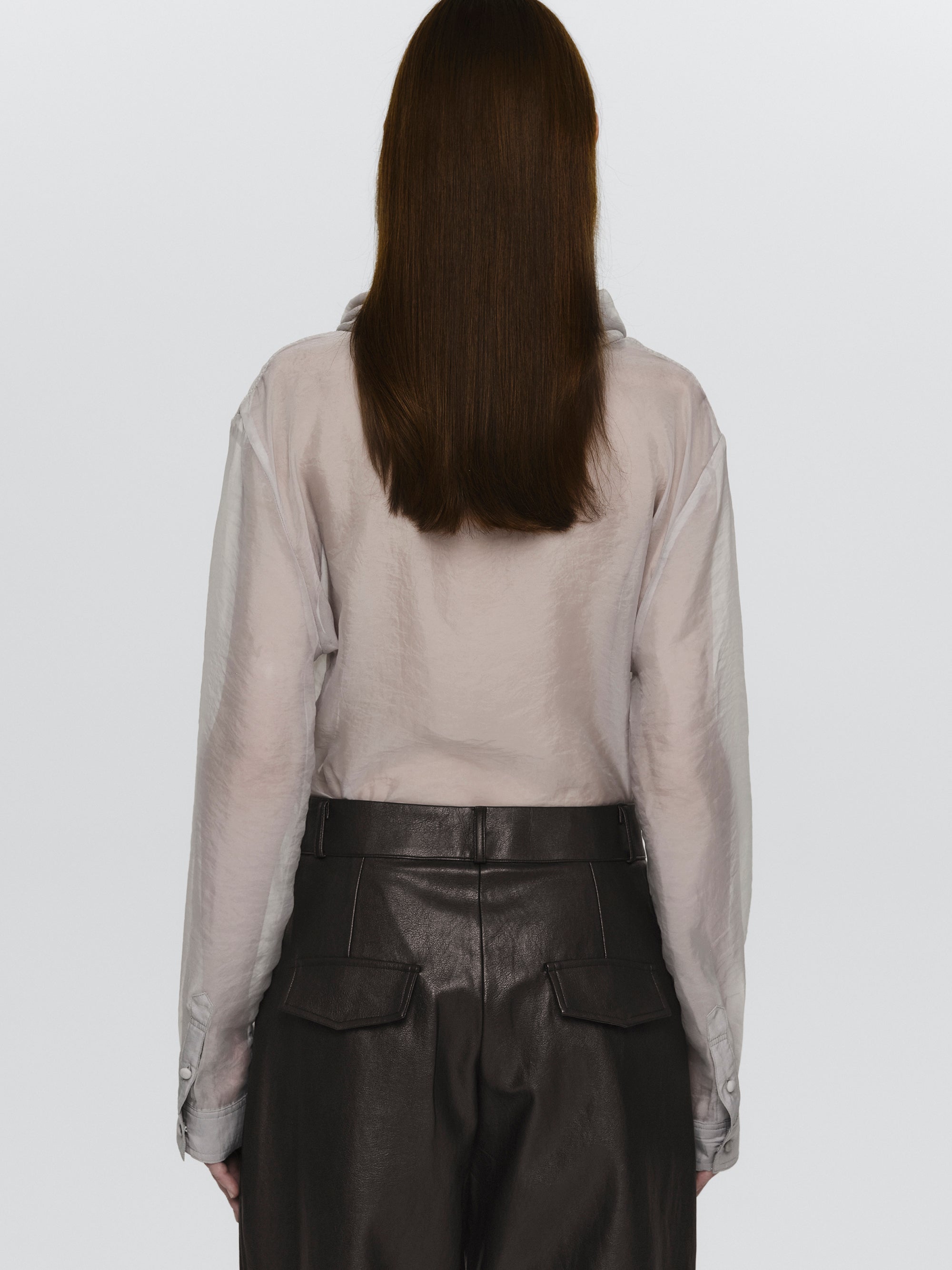 Roll-Neck Sheer Top, Light Grey