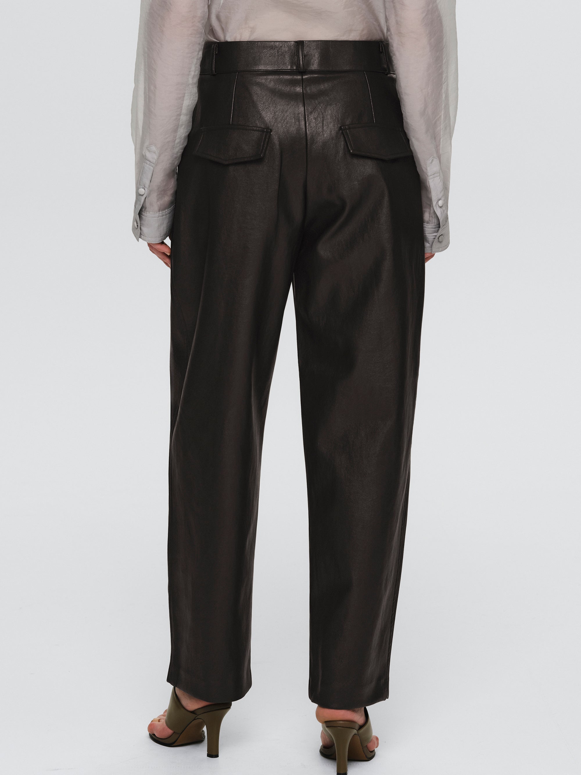 Faux-Leather Tapered Pants, Dark Plum