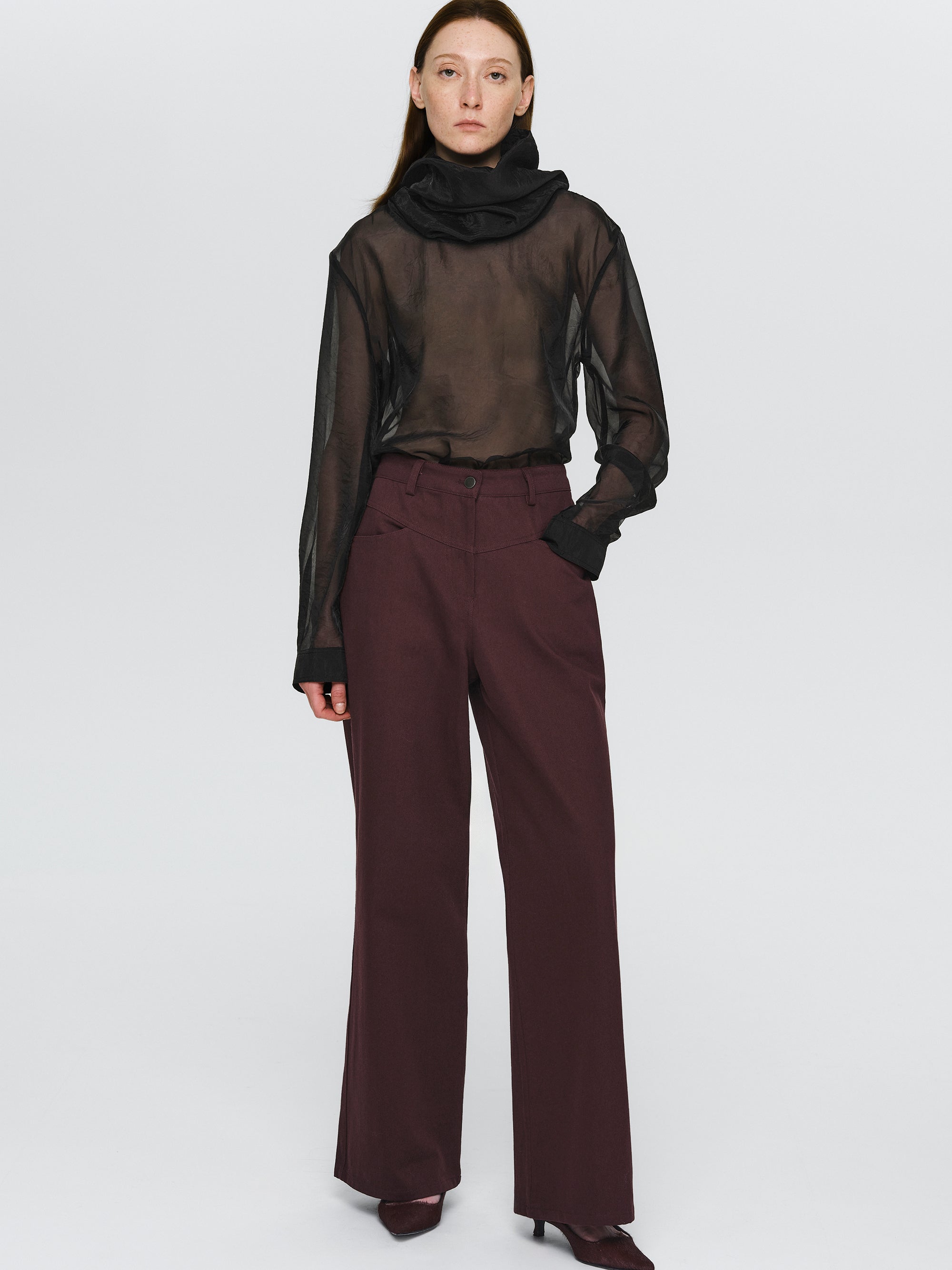 Paneled Cotton Pants, Burgundy