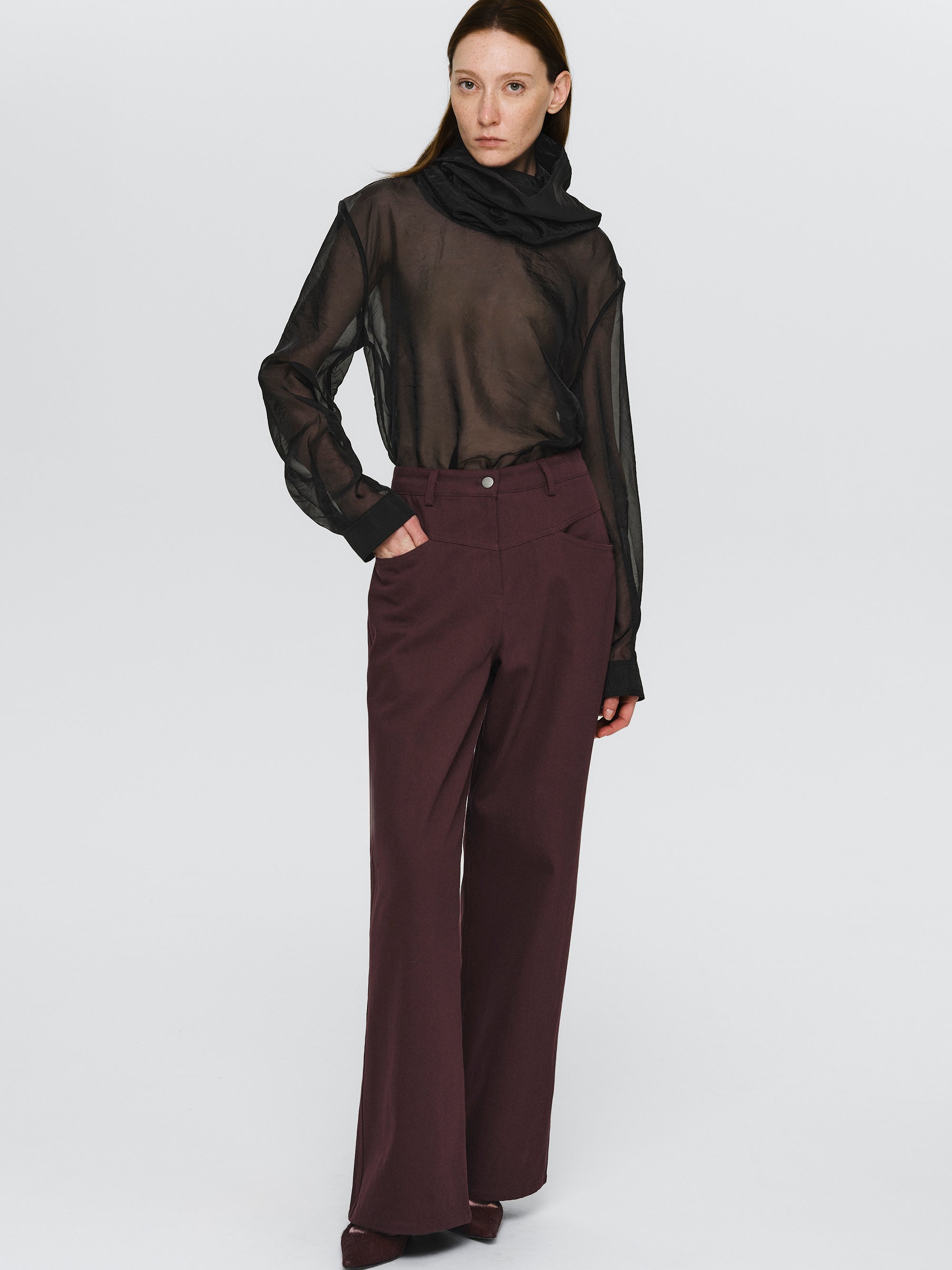 Roll-Neck Sheer Top, Black