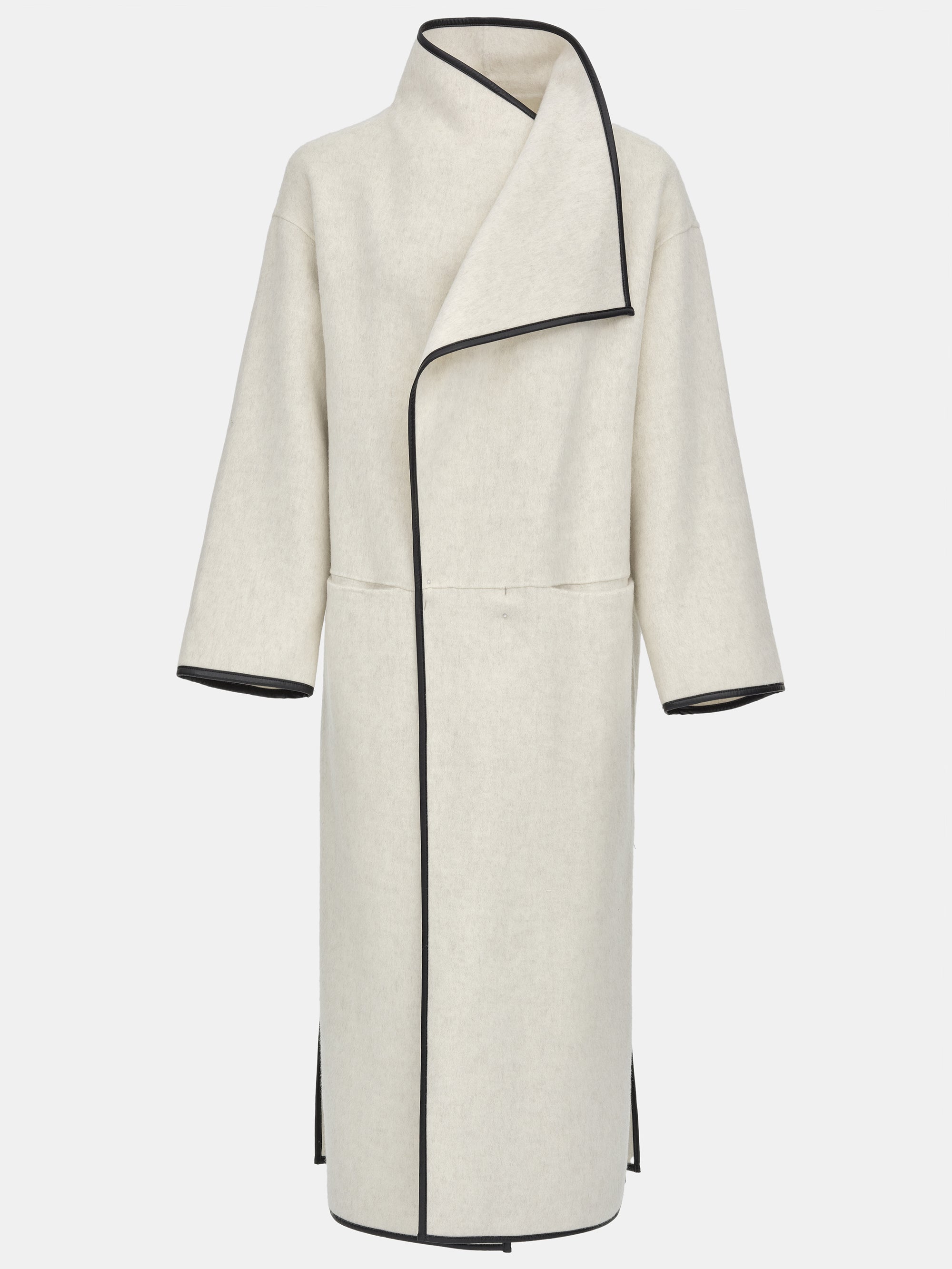Trim Wrap Wool Coat, Ivory