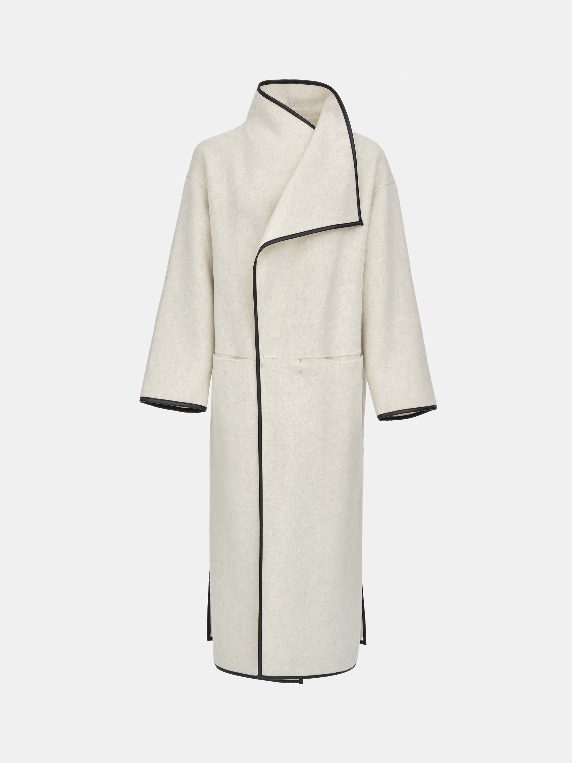 Trim Wrap Wool Coat, Ivory