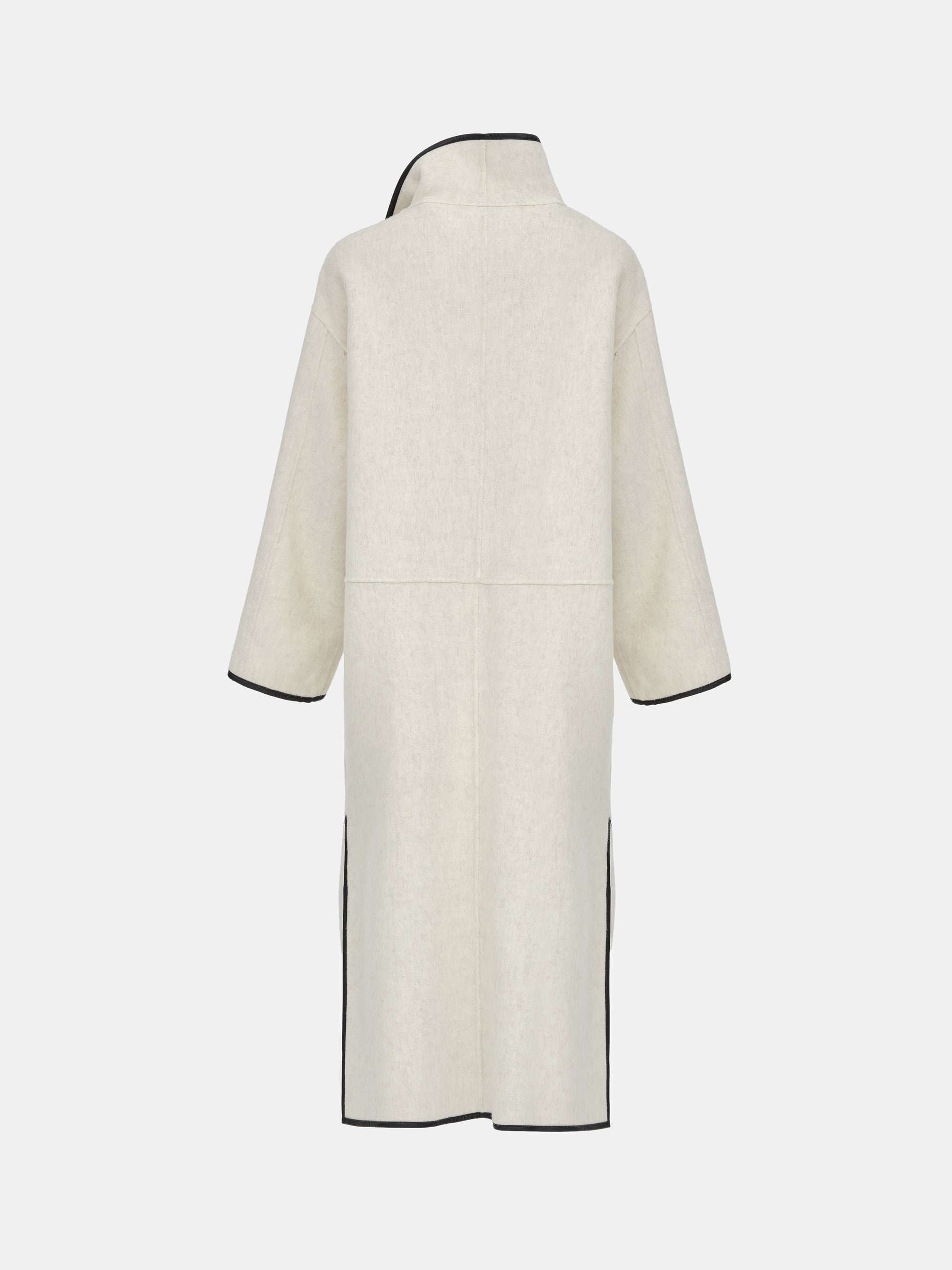 Trim Wrap Wool Coat, Ivory