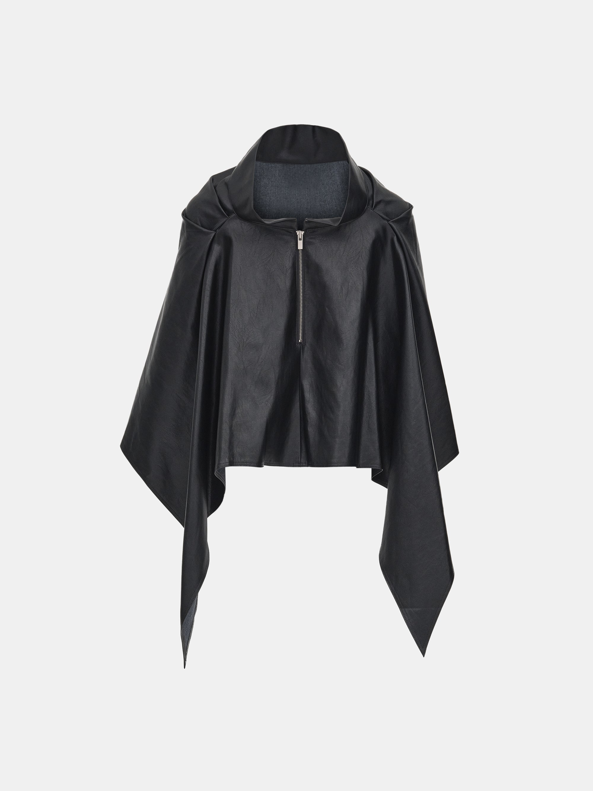 Faux-Leather Cape, Black