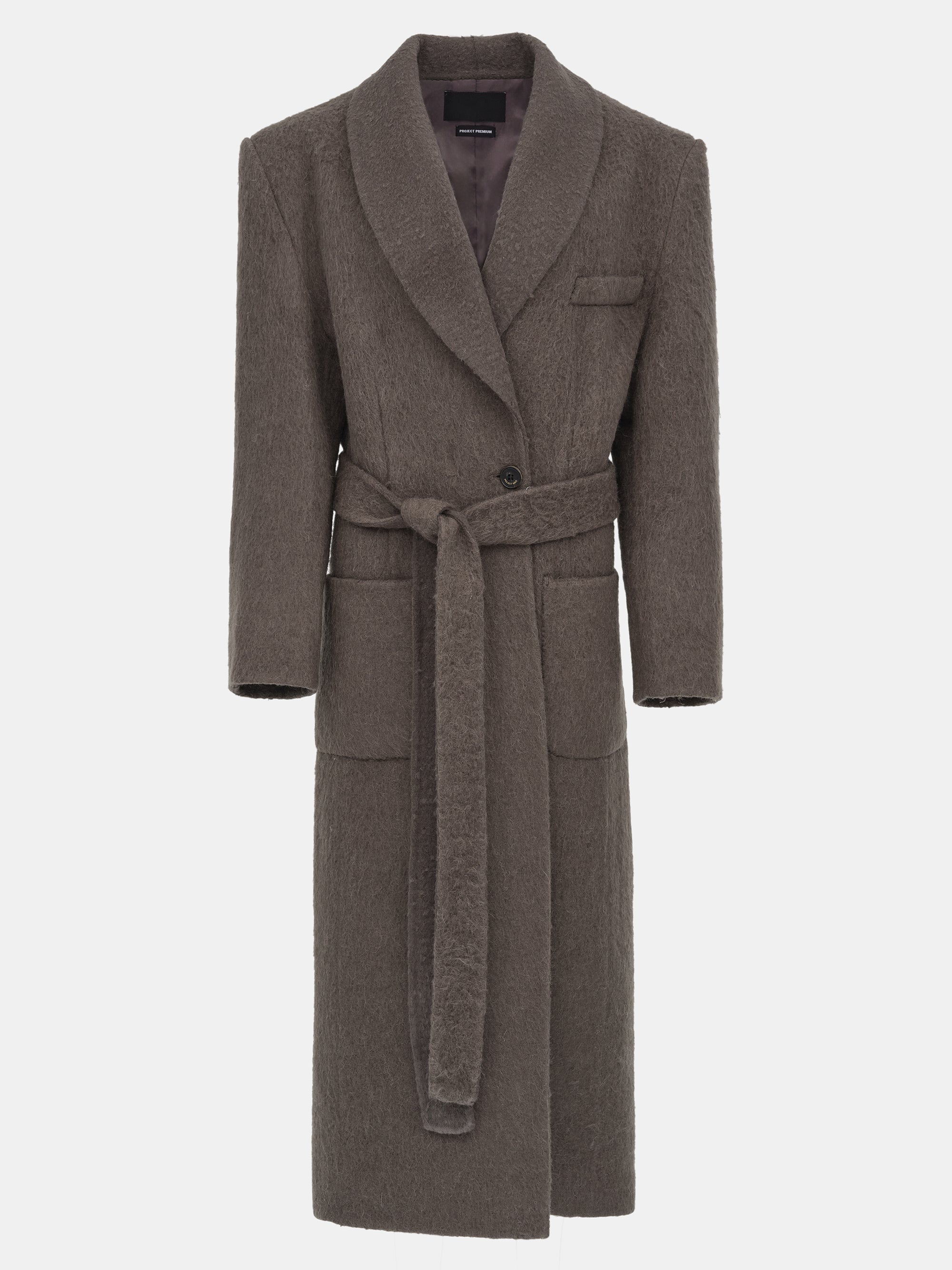Cinched Robe Long Coat, Brown