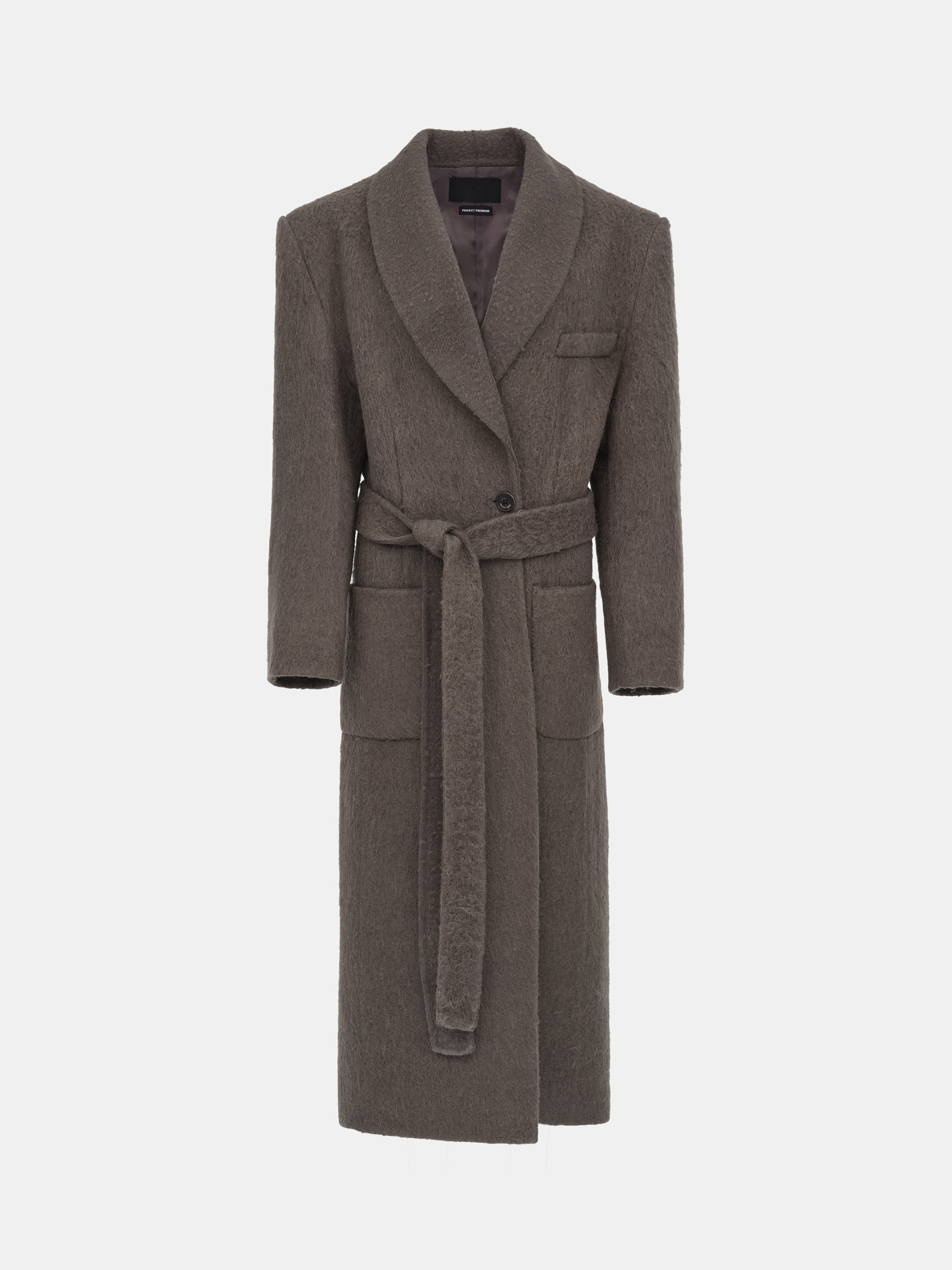 Cinched Robe Long Coat, Brown