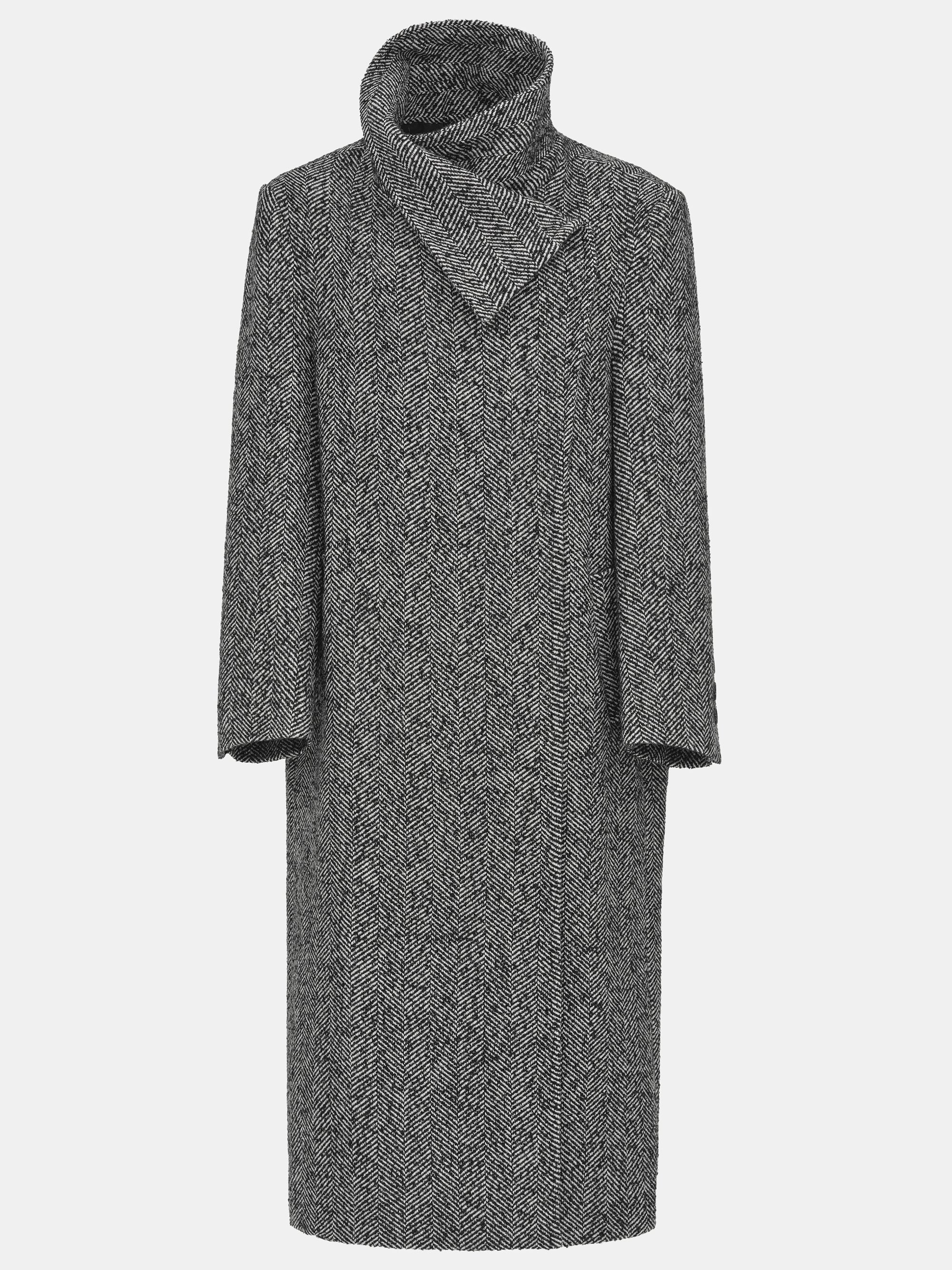 Shawl-Collar Herringbone Coat, Black