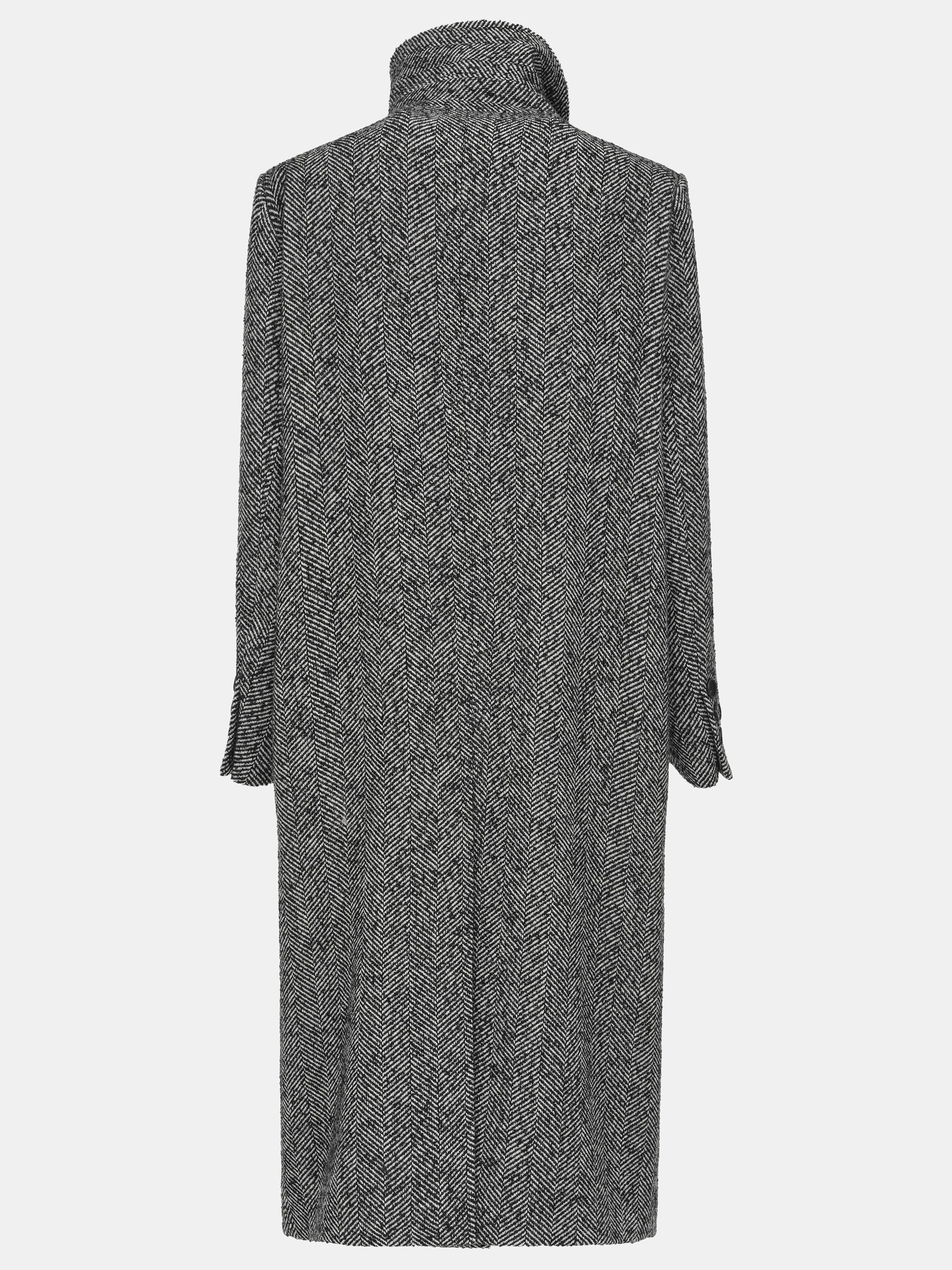 Shawl-Collar Herringbone Coat, Black