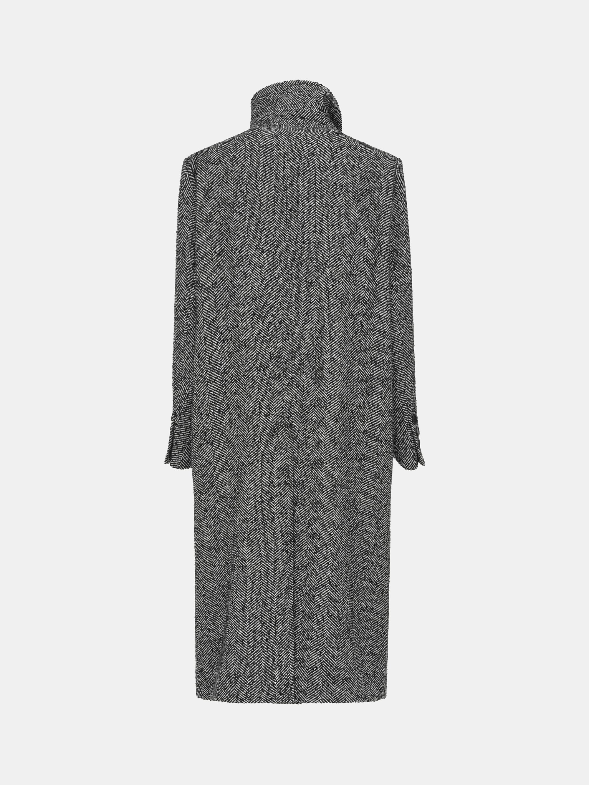 Shawl-Collar Herringbone Coat, Black