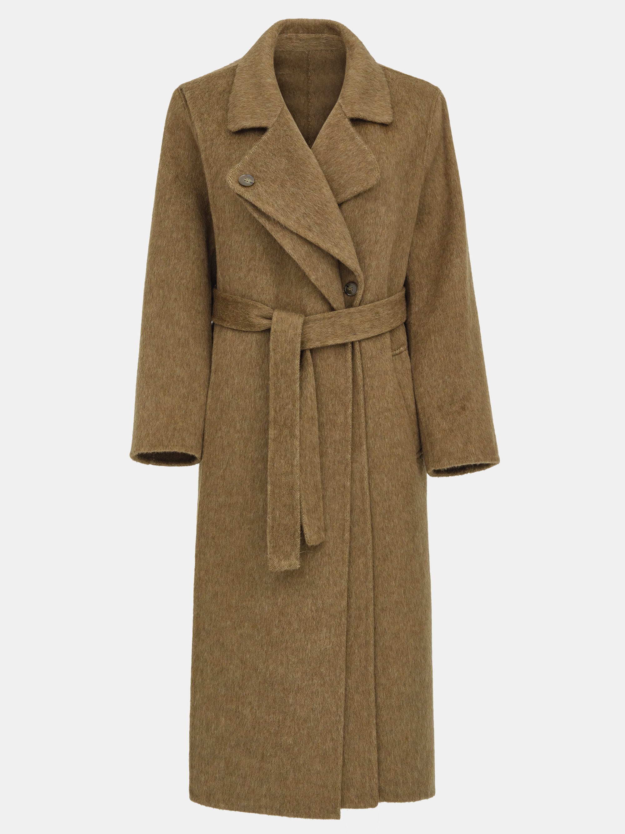 Double Lapel Scarf Coat, Brown