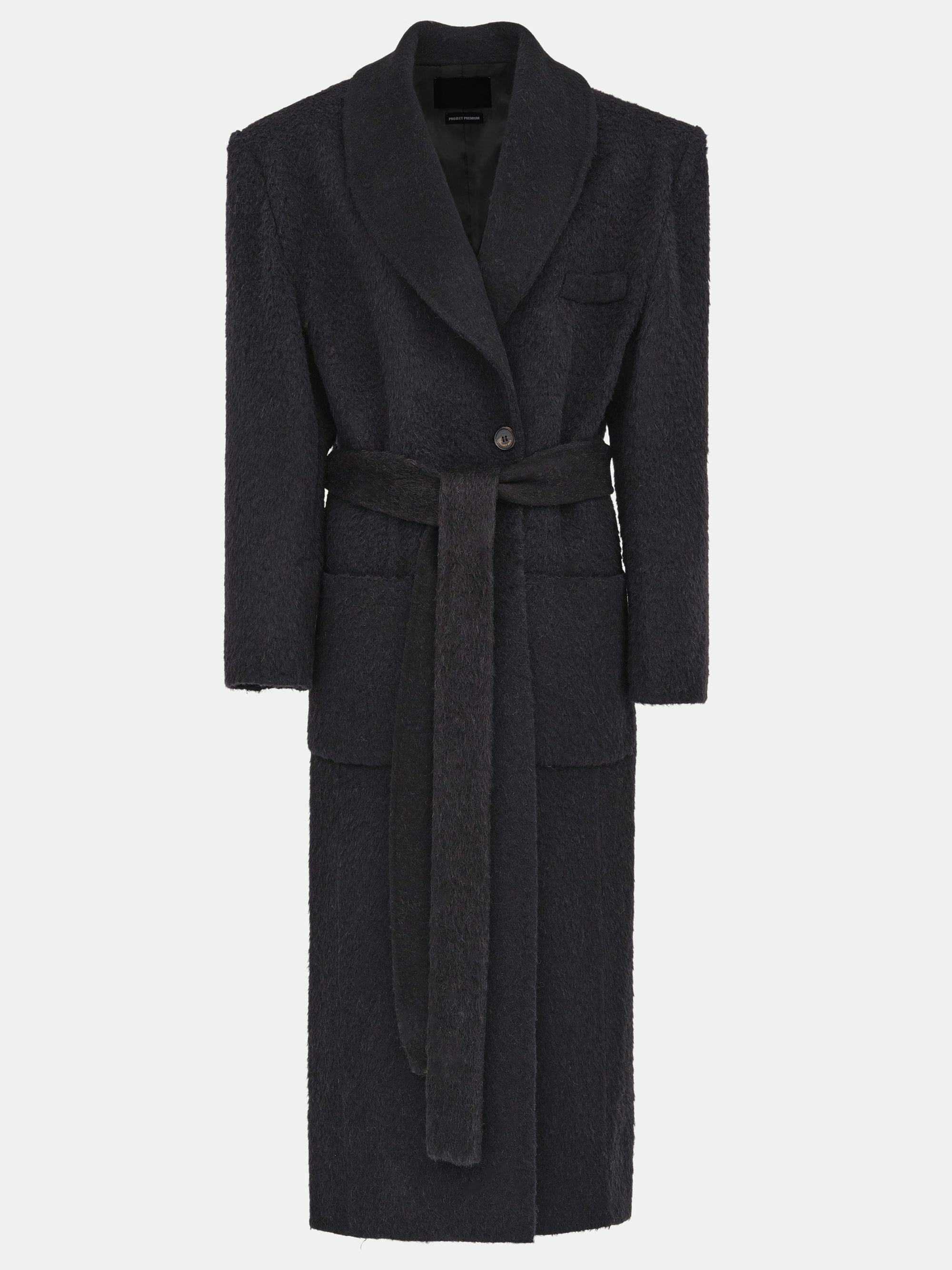 Cinched Robe Long Coat, Black