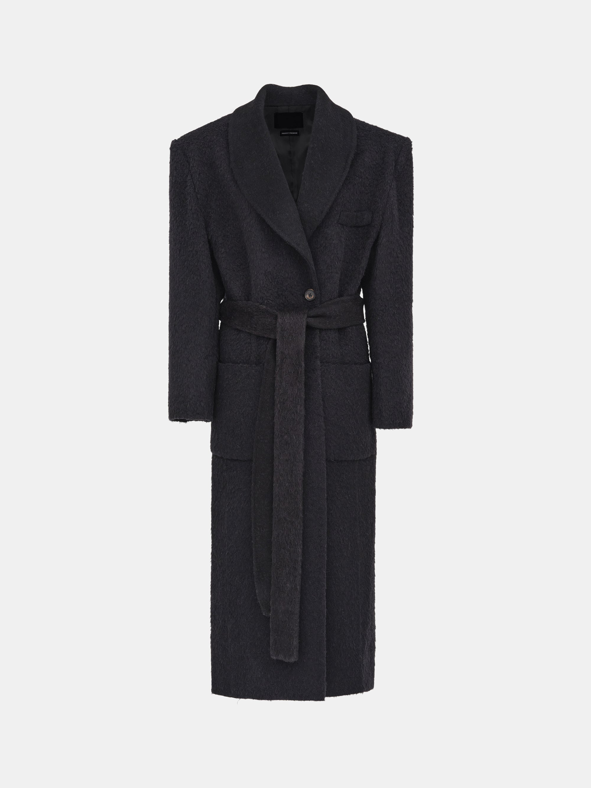 Cinched Robe Long Coat, Black