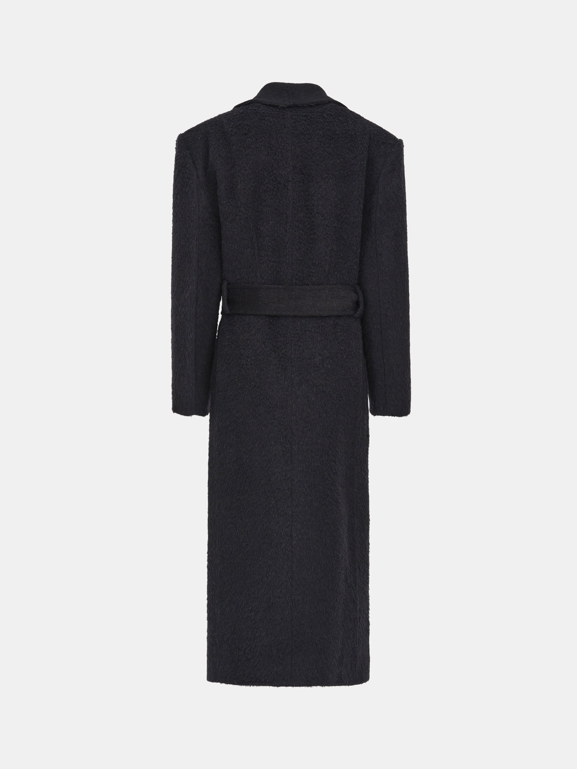 Cinched Robe Long Coat, Black