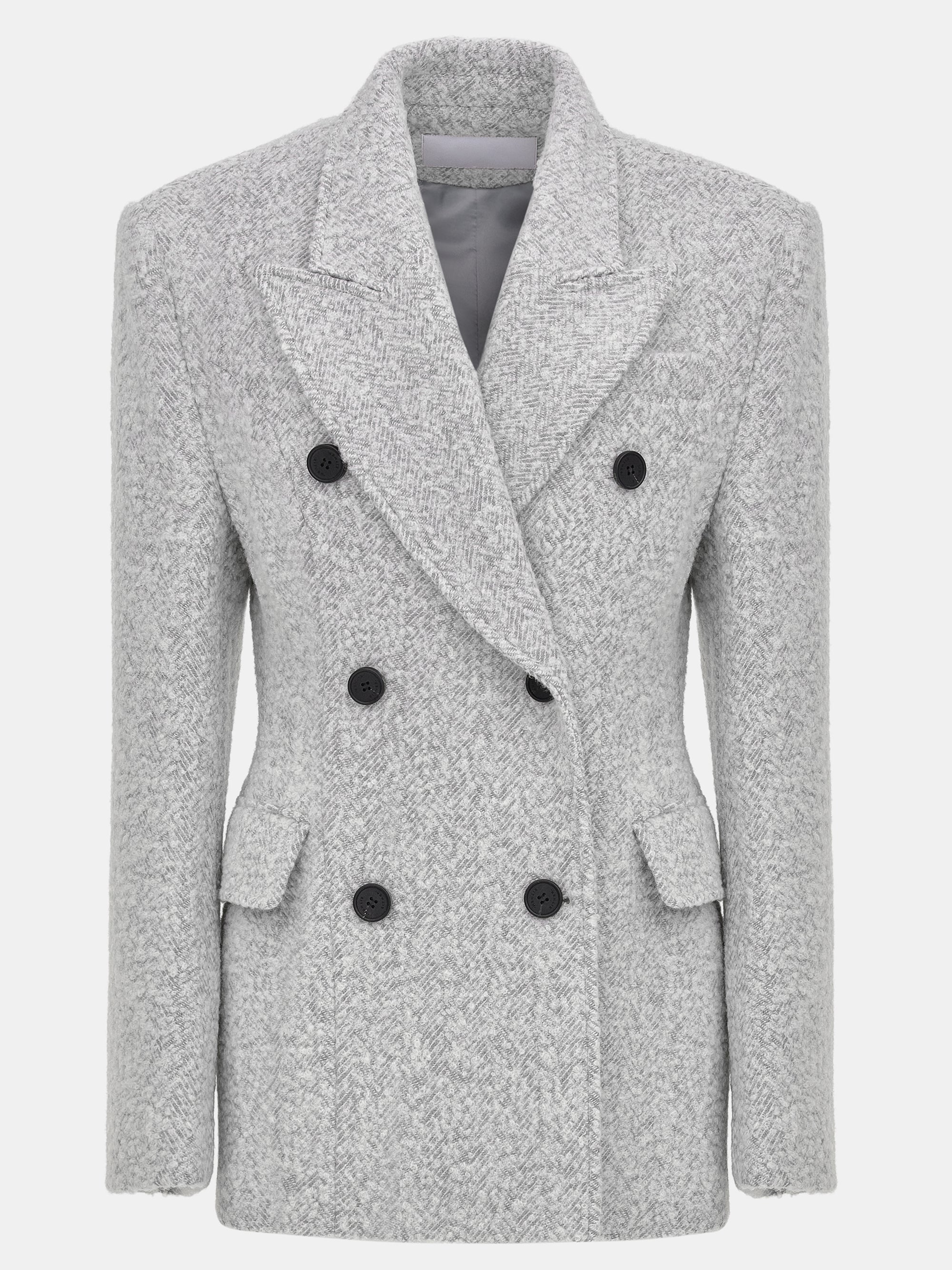 Boucle Hourglass Wool Jacket, Grey