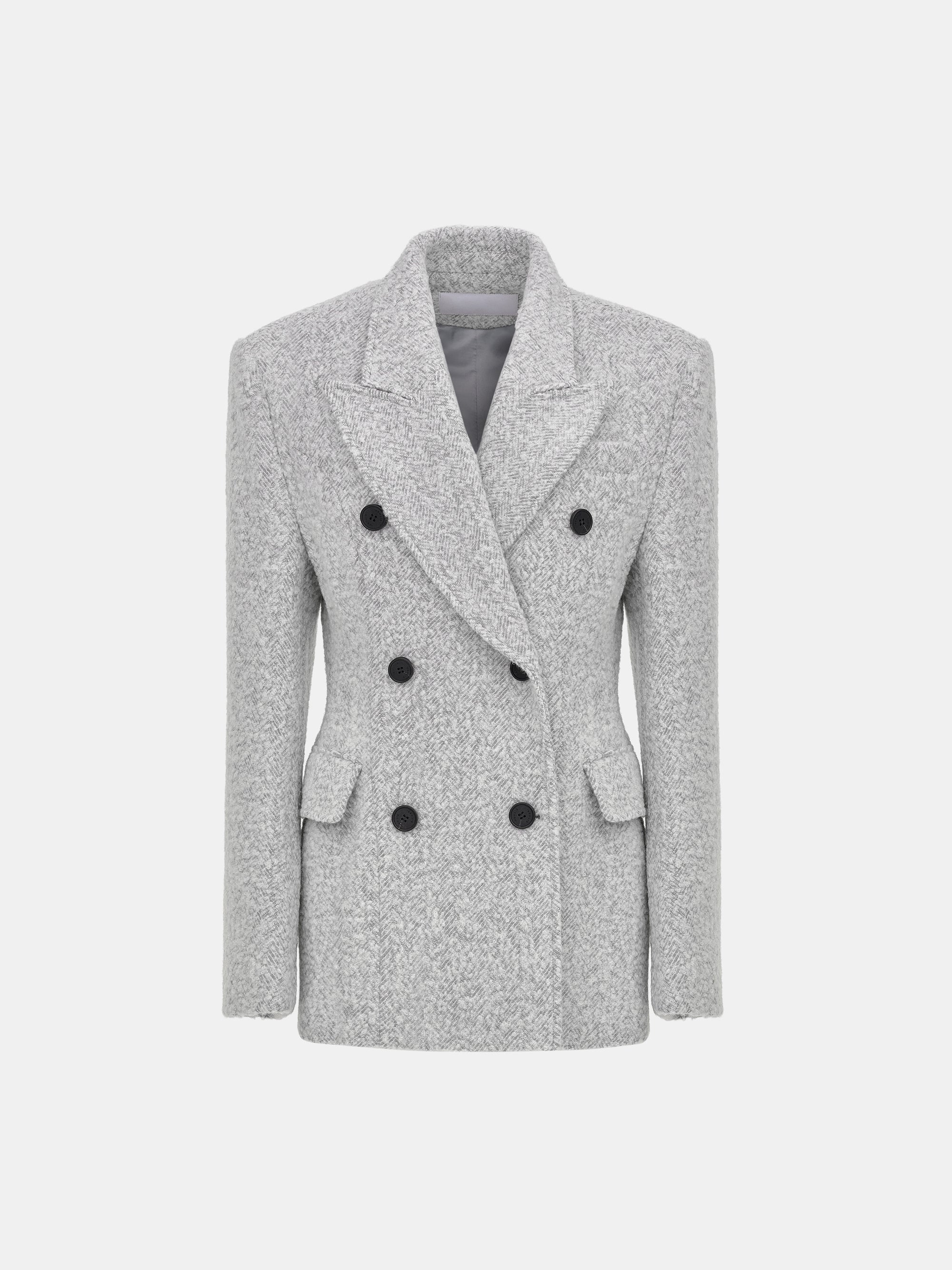 Boucle Hourglass Wool Jacket, Grey