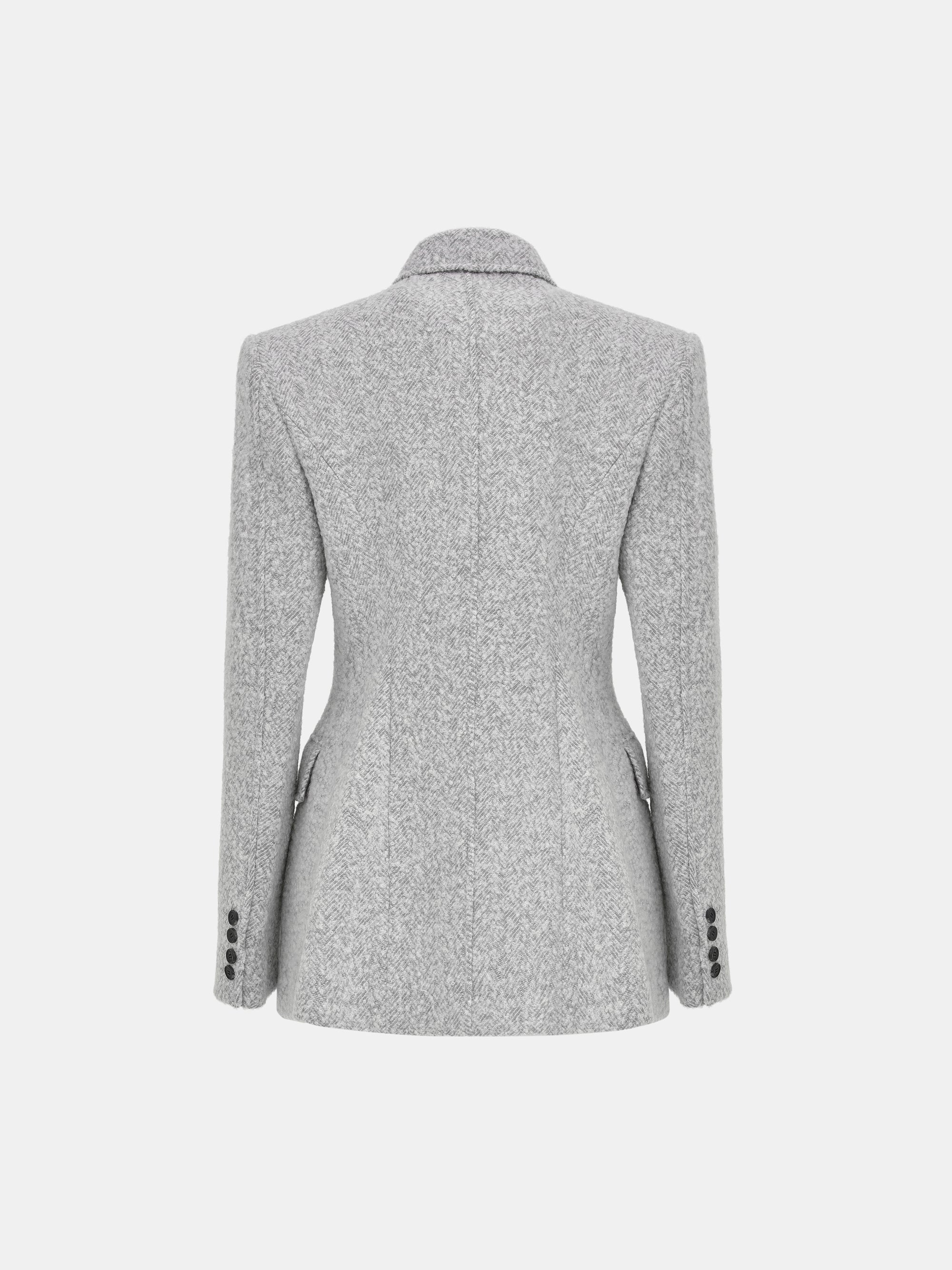 Boucle Hourglass Wool Jacket, Grey