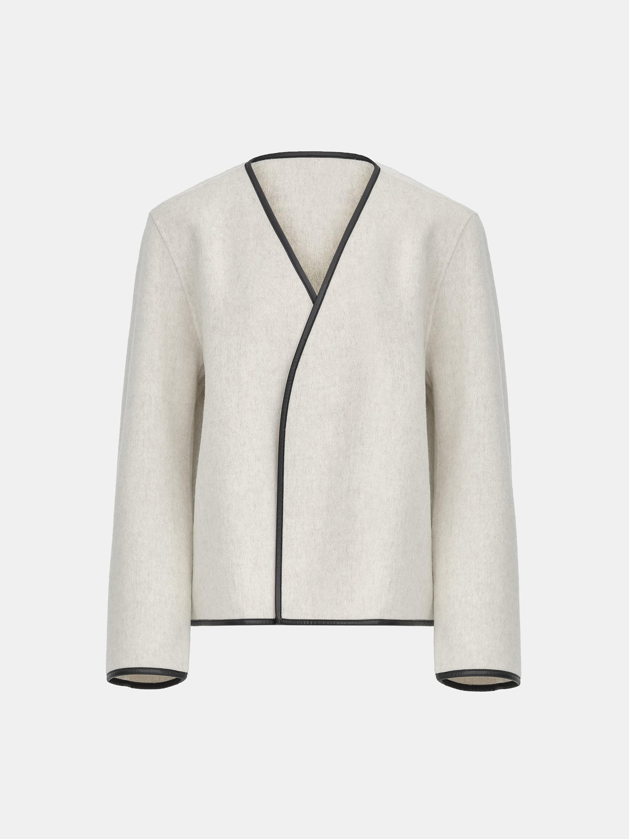 Trim Scarf Wool Jacket, Ivory
