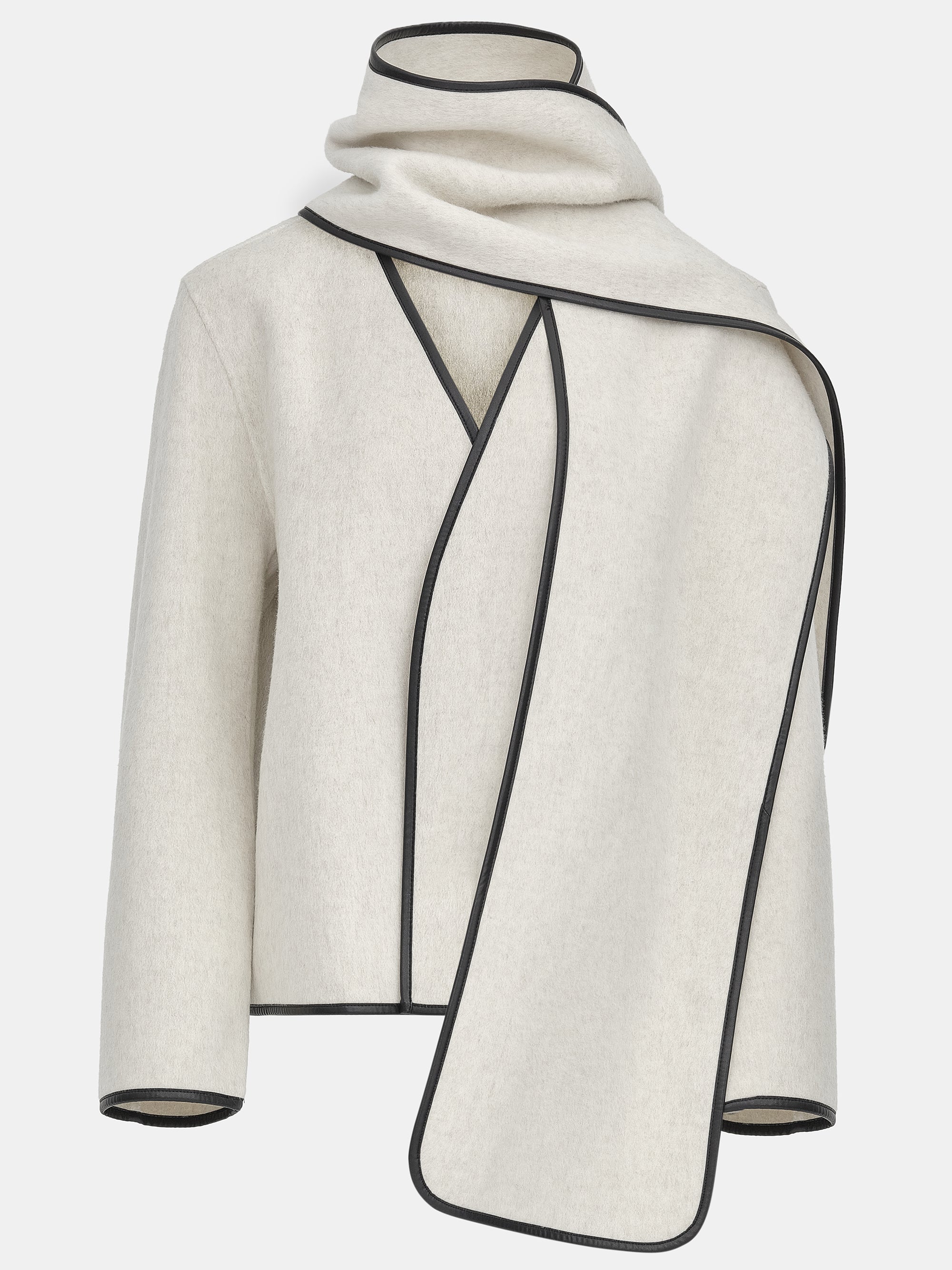 Trim Scarf Wool Jacket, Ivory