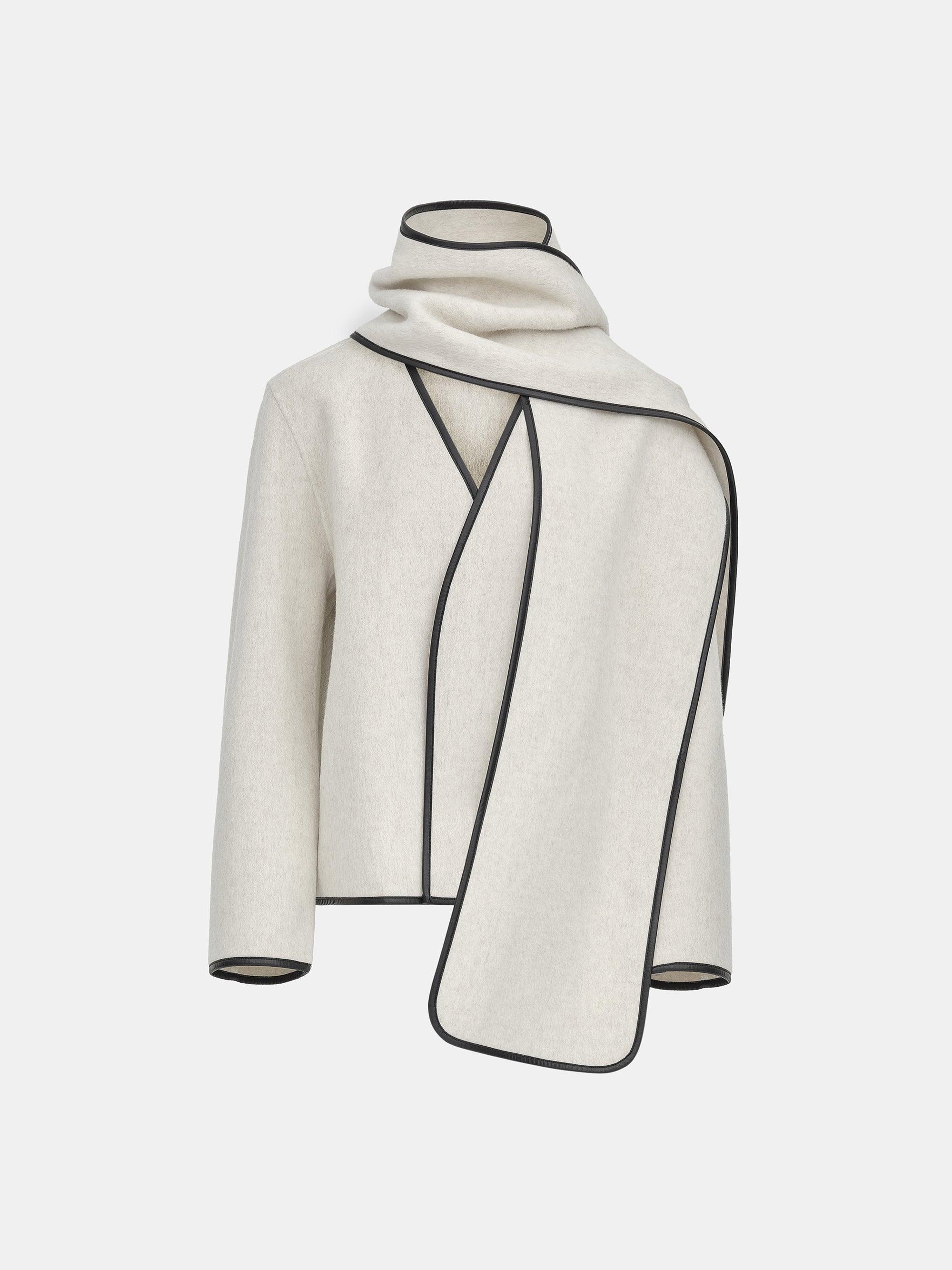 Trim Scarf Wool Jacket, Ivory