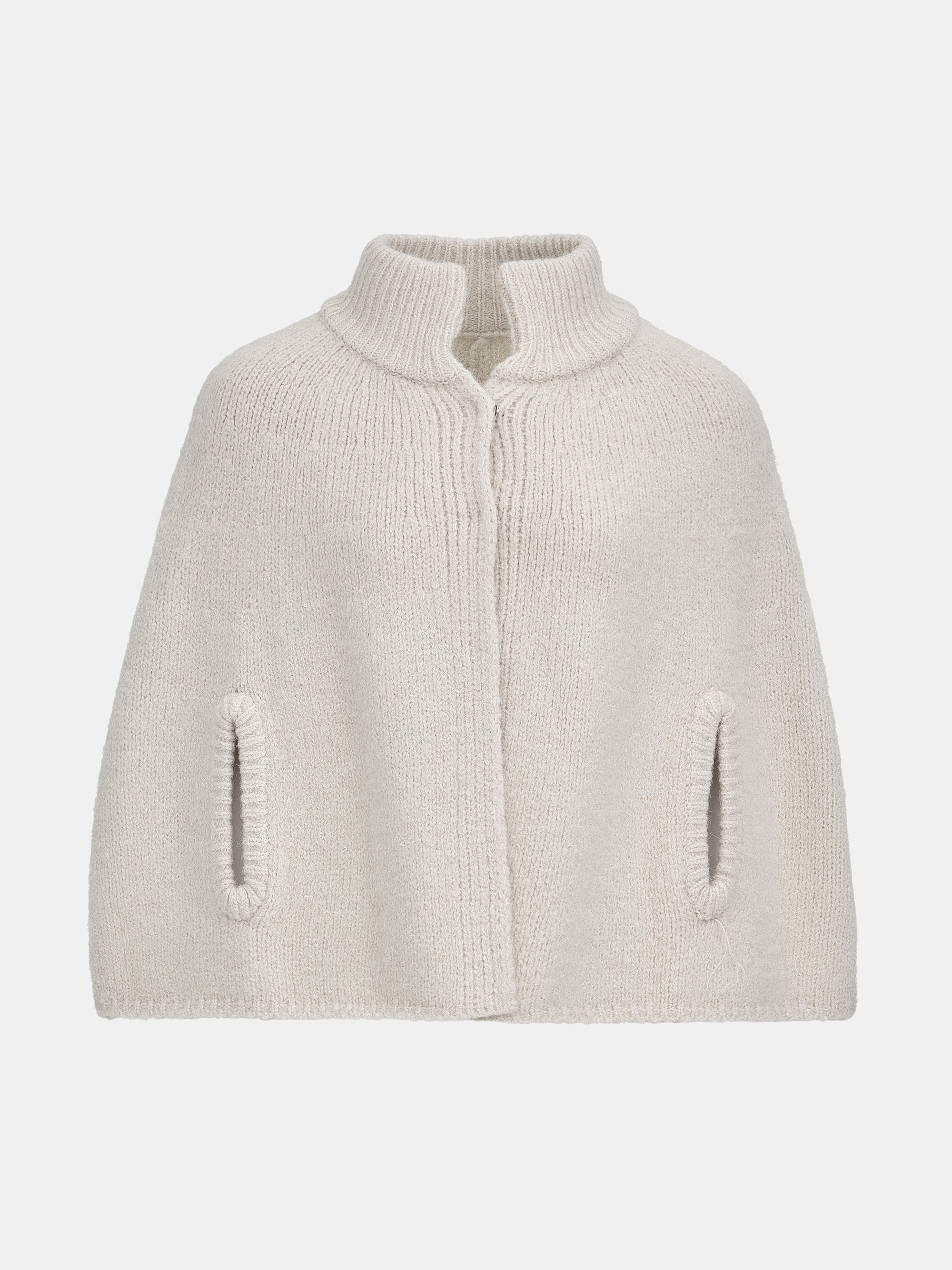 High Collar Knit Cape, Ivory