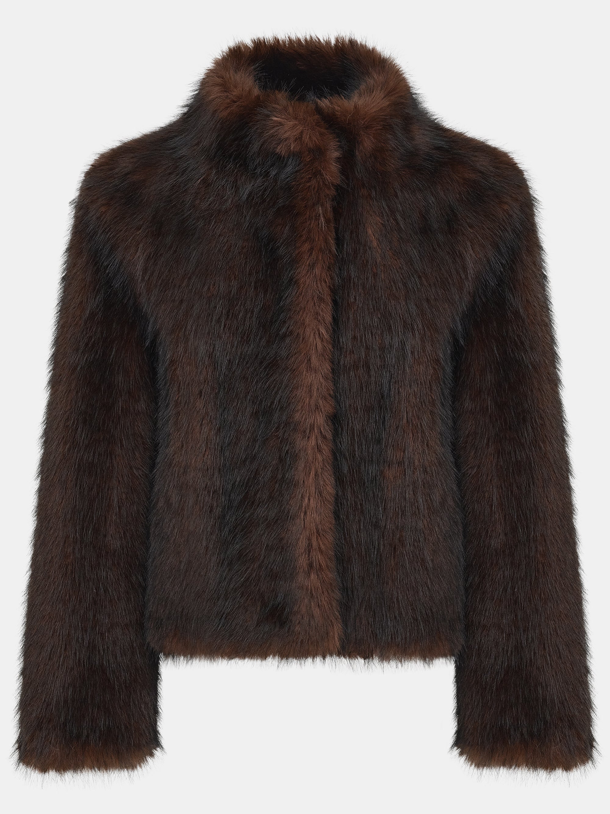 Funnel-Neck Faux-Fur Jacket, Brown