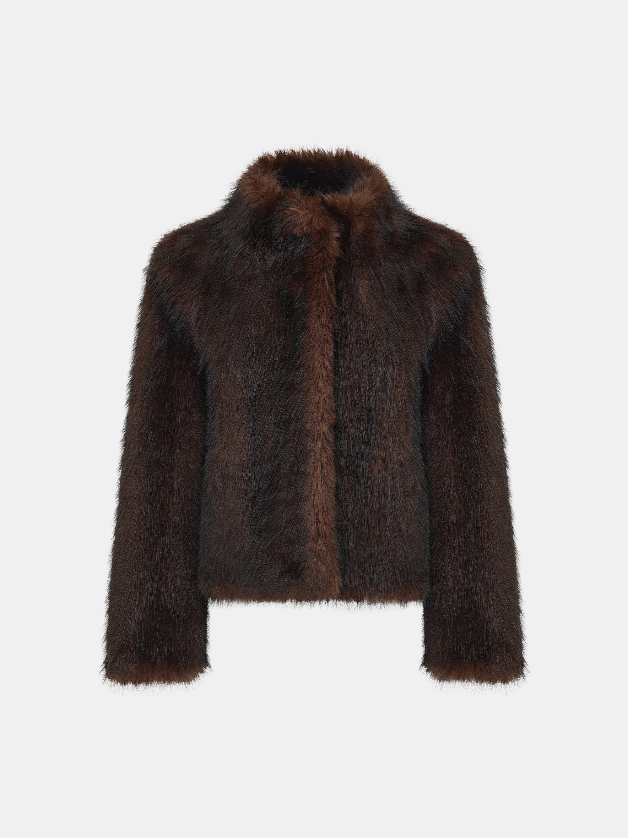 Funnel-Neck Faux-Fur Jacket, Brown