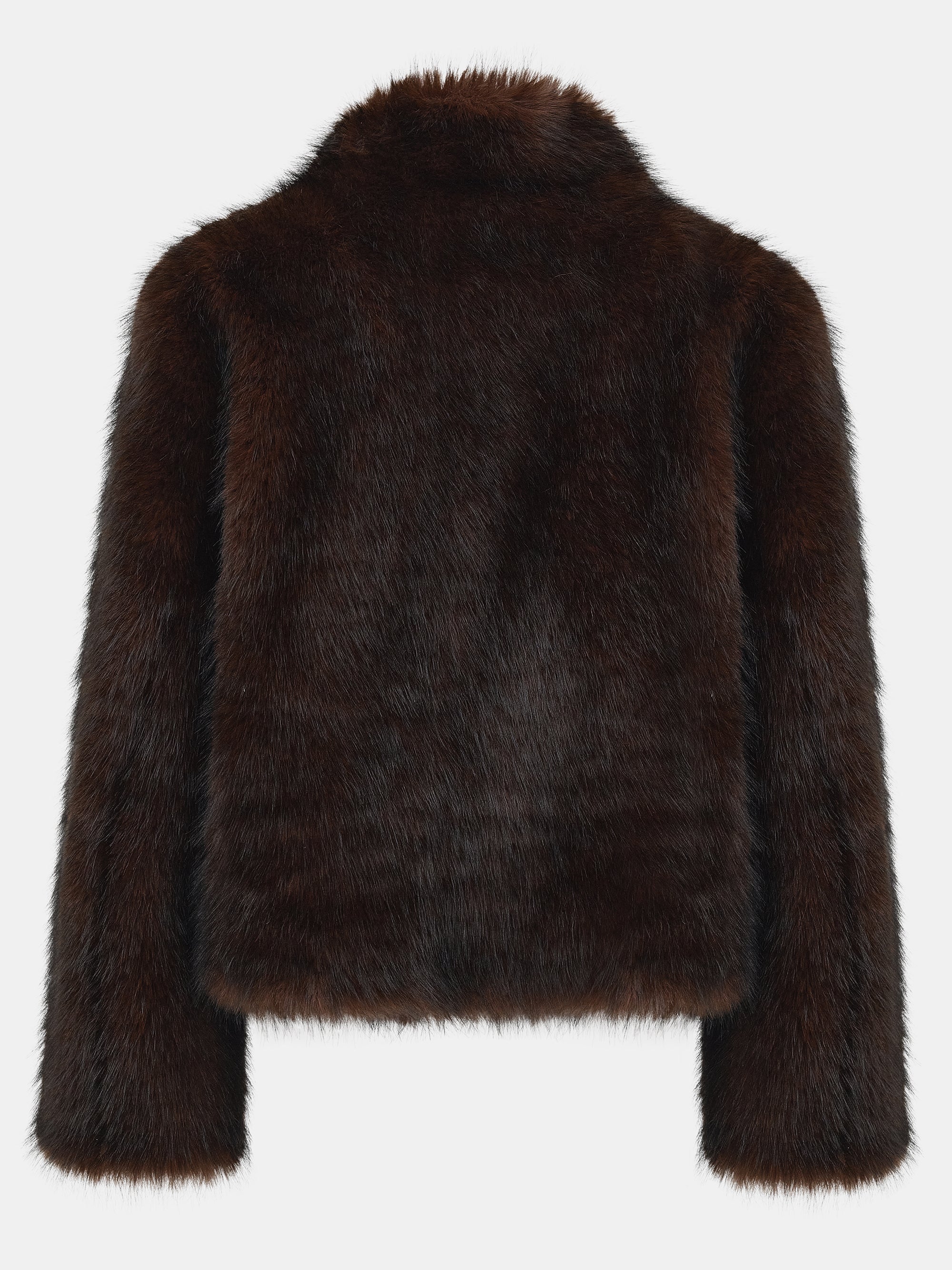 Funnel-Neck Faux-Fur Jacket, Brown
