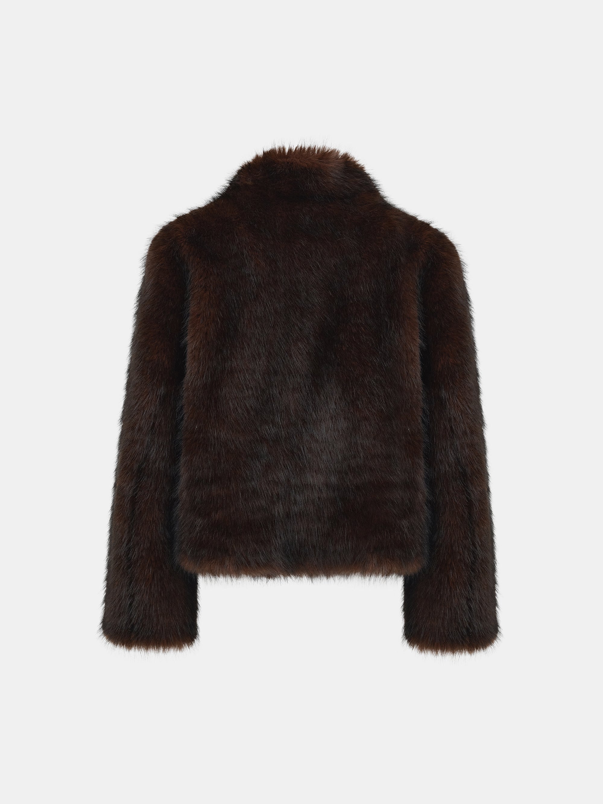 Funnel-Neck Faux-Fur Jacket, Brown
