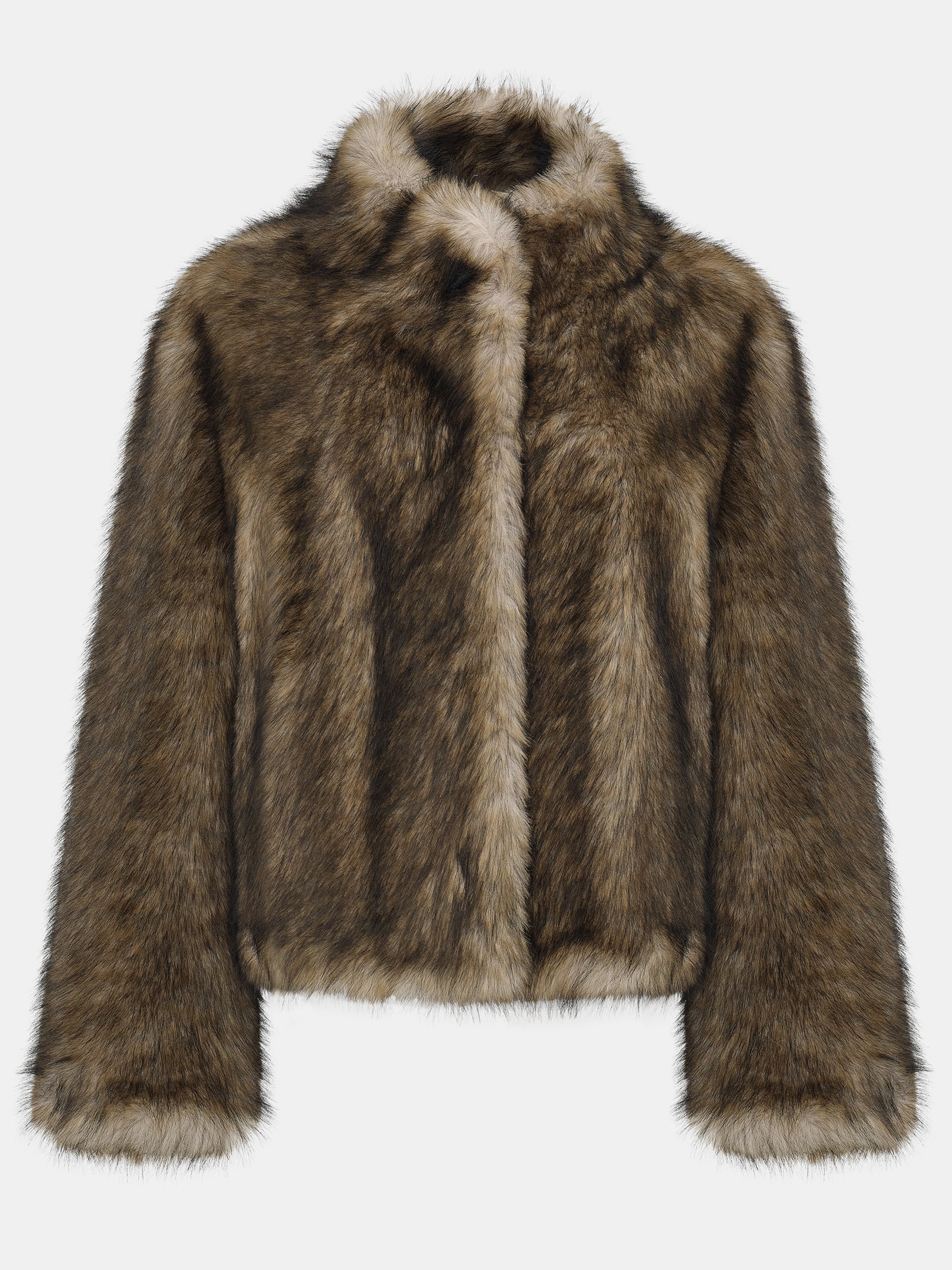 Funnel-Neck Faux-Fur Jacket, Khaki