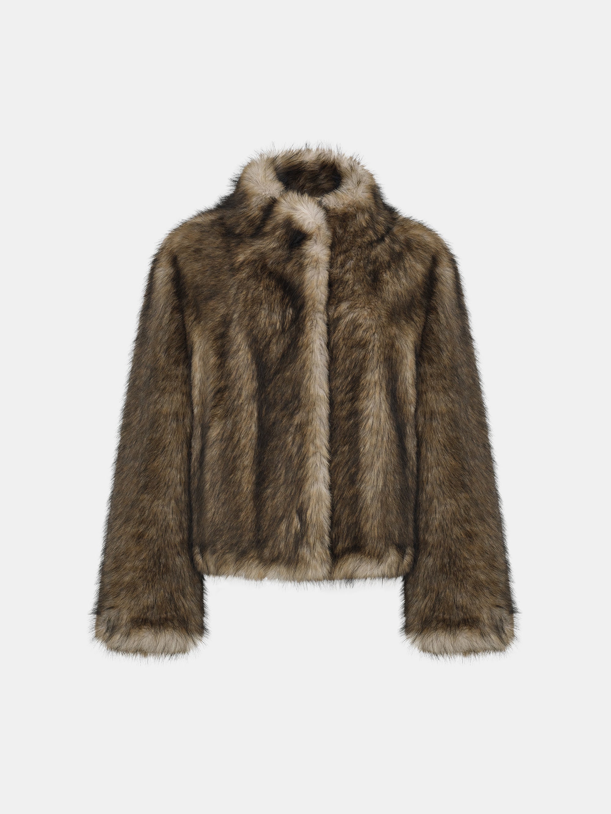 Funnel-Neck Faux-Fur Jacket, Khaki